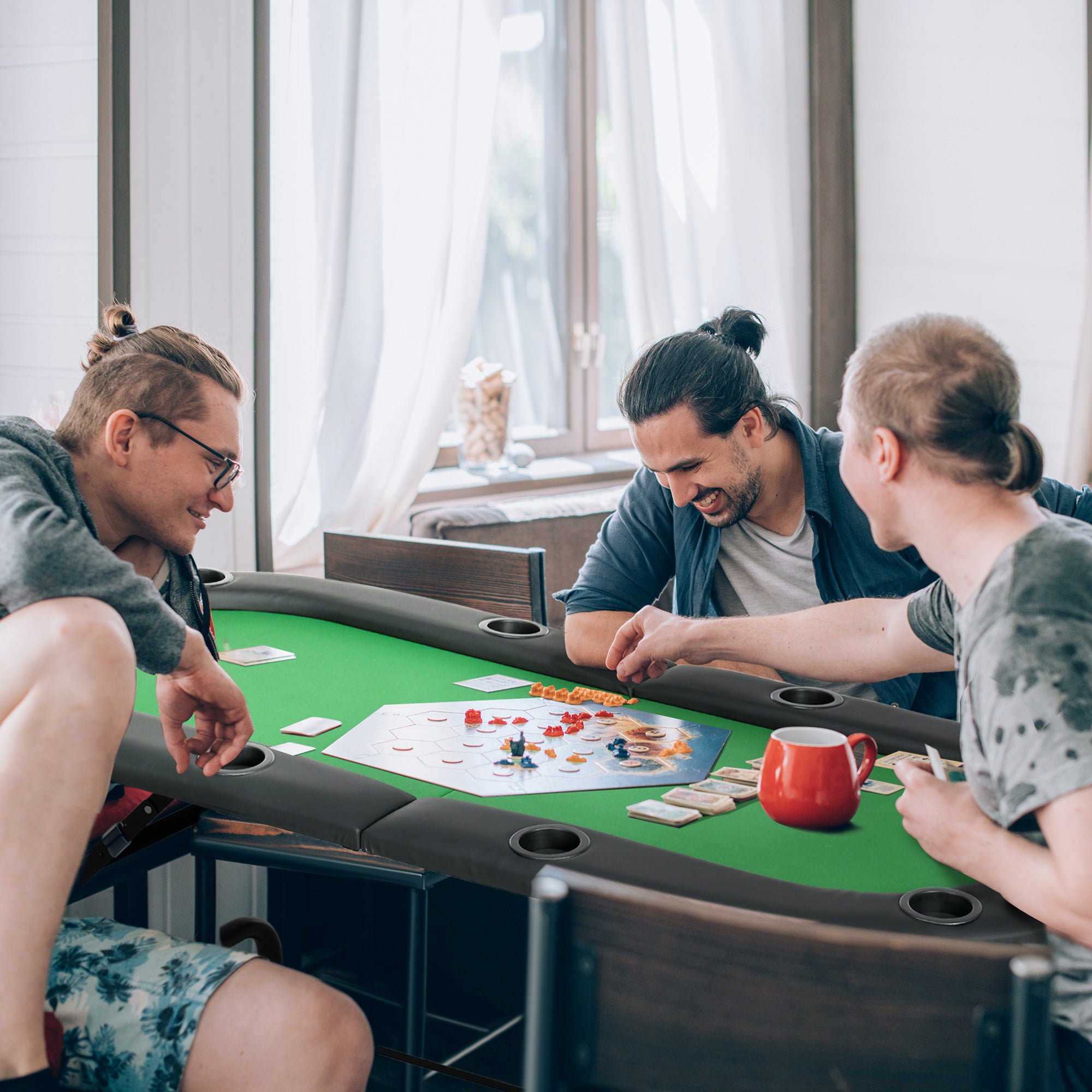 HOMCOM 8 Player Folding Poker Table, Oval Portable Blackjack Casino Table with Cup Holder, Felt Top and Metal Base, 183 x 82 x 75cm, Green and Black - North Peak Garden Furniture