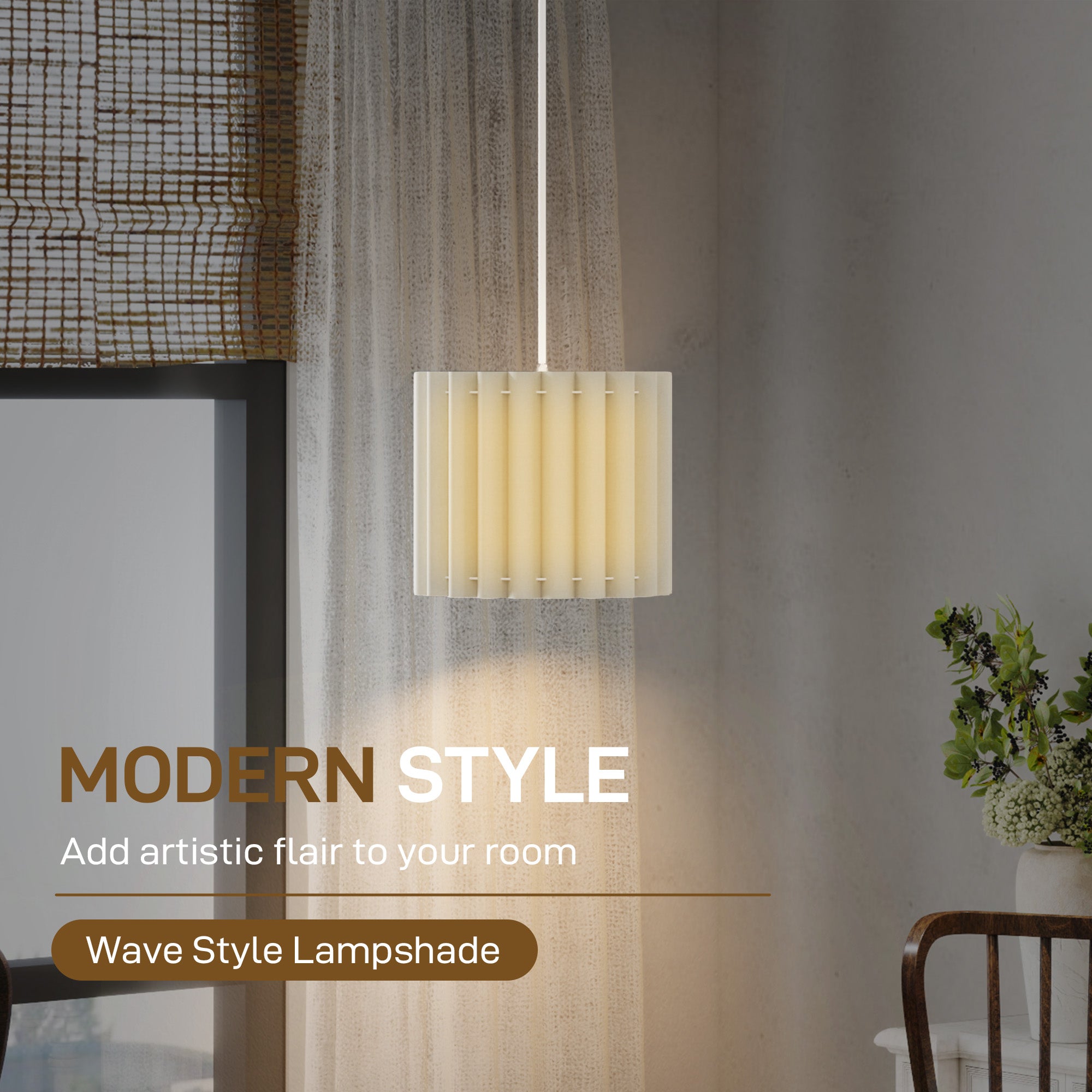 HOMCOM Linen Pendant Light, Modern Wave Ceiling Light Shade, E27 Lampshade for Living Room, Bedroom, Kitchen, Hallway, White - North Peak Garden Furniture
