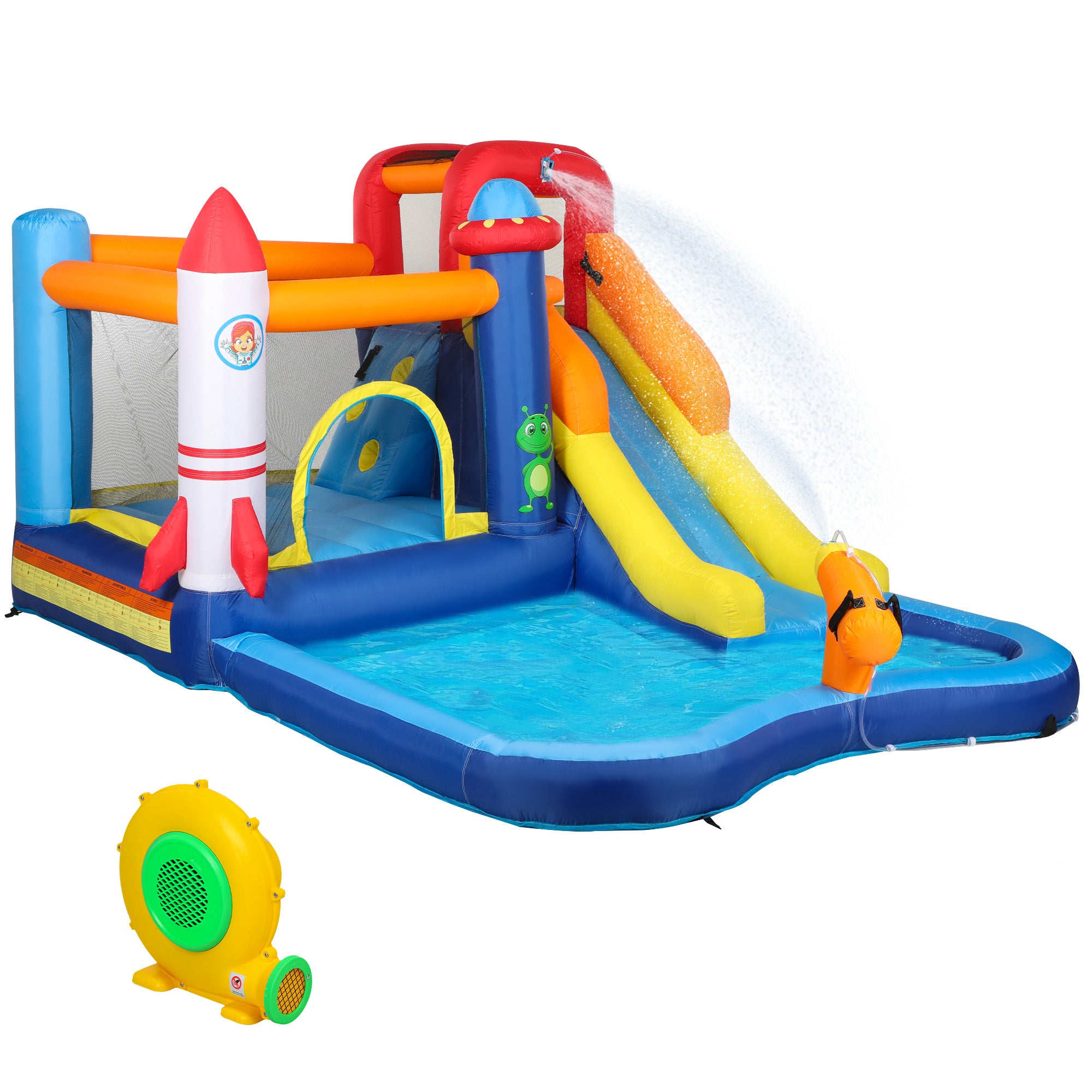 AIYAPLAY 5 in 1 Bouncy Castle for Children with 550W Blower, Water Slide, Splash Pool, Jumping Area, Climbing Wall, Cannon - North Peak Garden Furniture