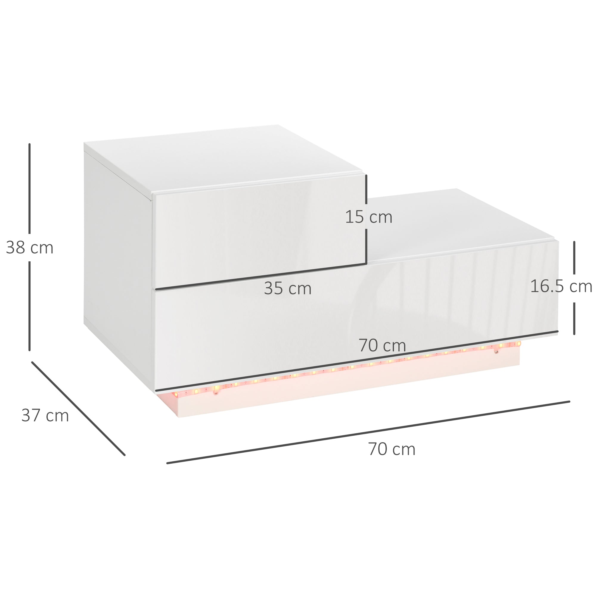 HOMCOM High Gloss Front Bedside Table with Drawers Nightstand with RGB LED Light and Remote for Bedroom Living Room White - North Peak Garden Furniture