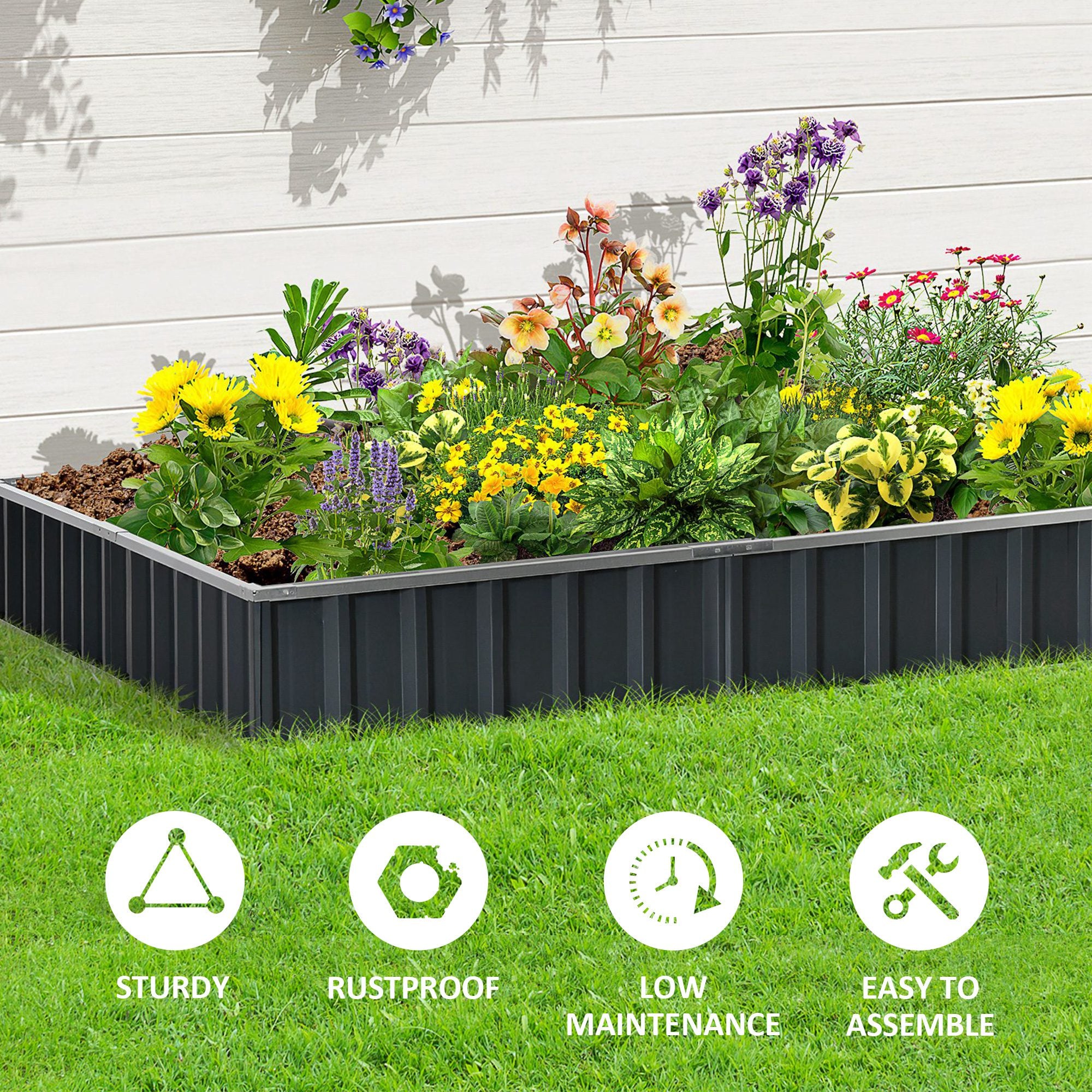 Outsunny 645L Metal Raised Garden Bed, DIY Large Steel Planter Box, No Bottom w/ A Pairs of Glove for Backyard, Patio to Grow Vegetables, Herbs, and Flowers, 258cmx90cm