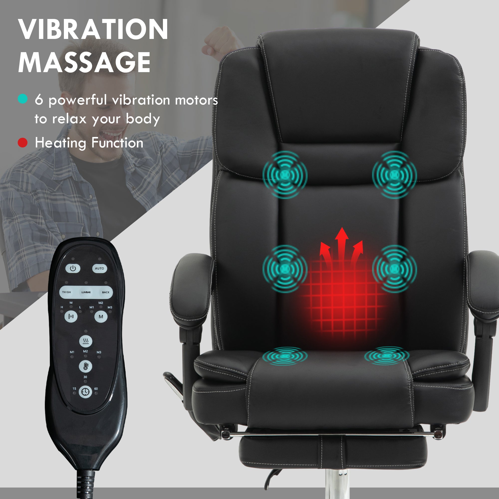 Vinsetto Six Point Vibrating Massage Office Chair - Black - North Peak Garden Furniture