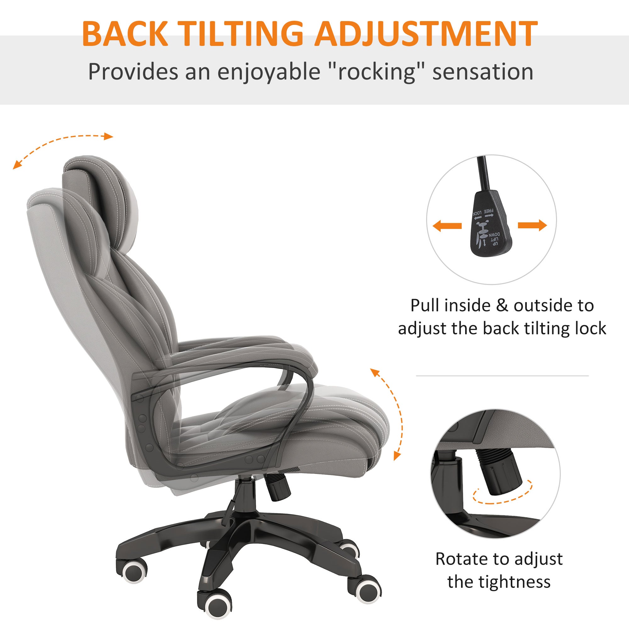Vinsetto High Back Executive Office Chair 6- Point Vibration Massage Extra Padded Swivel Ergonomic Tilt Desk Seat, Grey - North Peak Garden Furniture