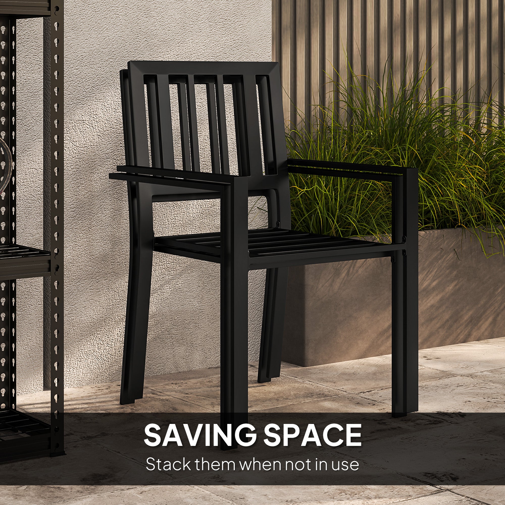 Outsunny 3 Piece Patio Bistro Set with Plastic Top, 2 Stackable Chairs, Galvanised Steel Frame, Grey - North Peak Garden Furniture