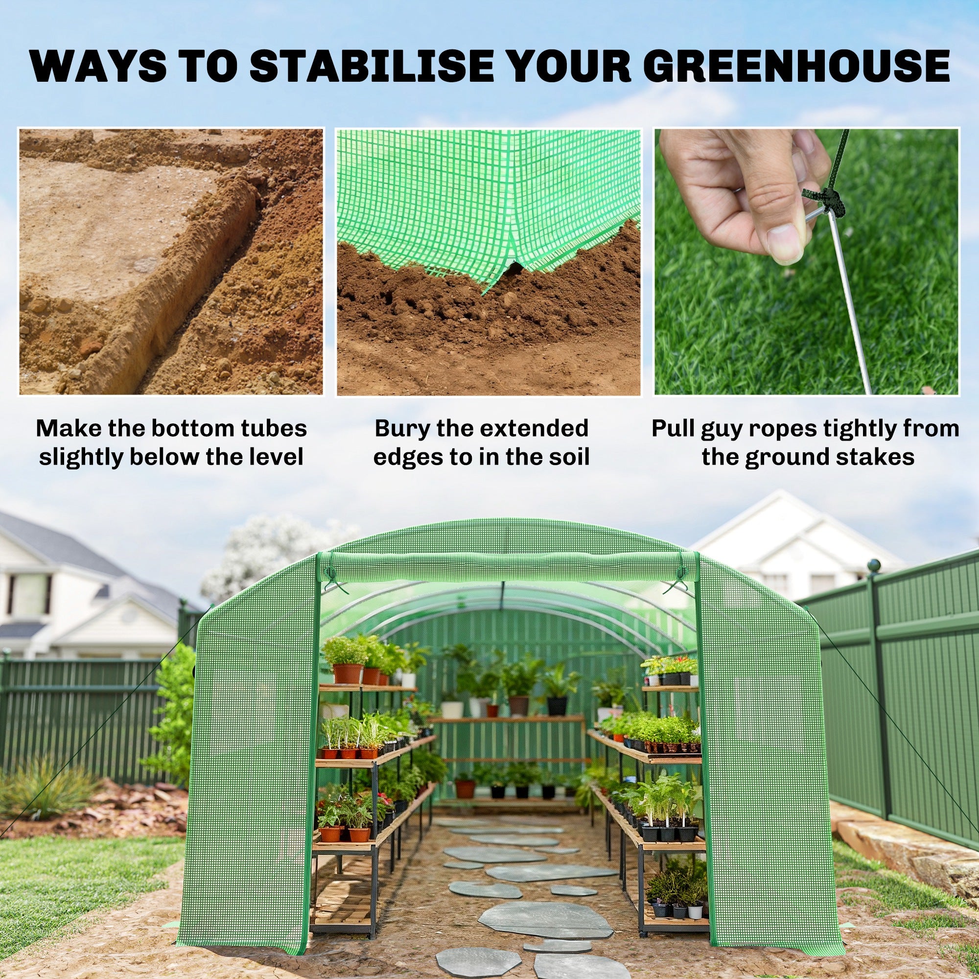 Outsunny 19 x 9.8ft Walk-In Polytunnel Greenhouse - Green