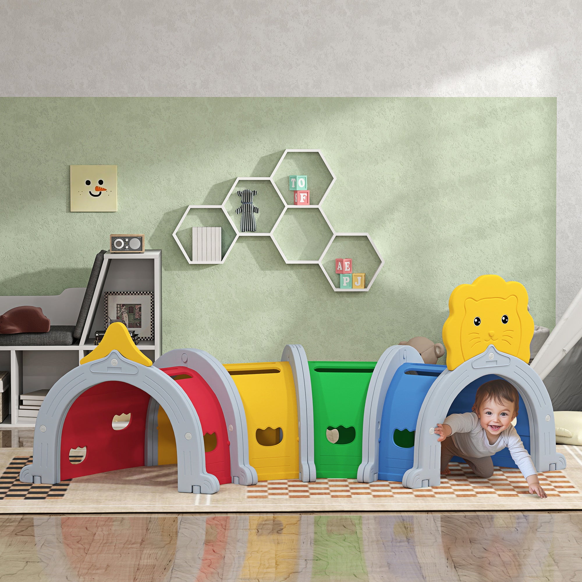 AIYAPLAY Kids Play Tunnel for 3-6 Years Crawl and Climb, Lion Design, Indoor & Outdoor - North Peak Garden Furniture