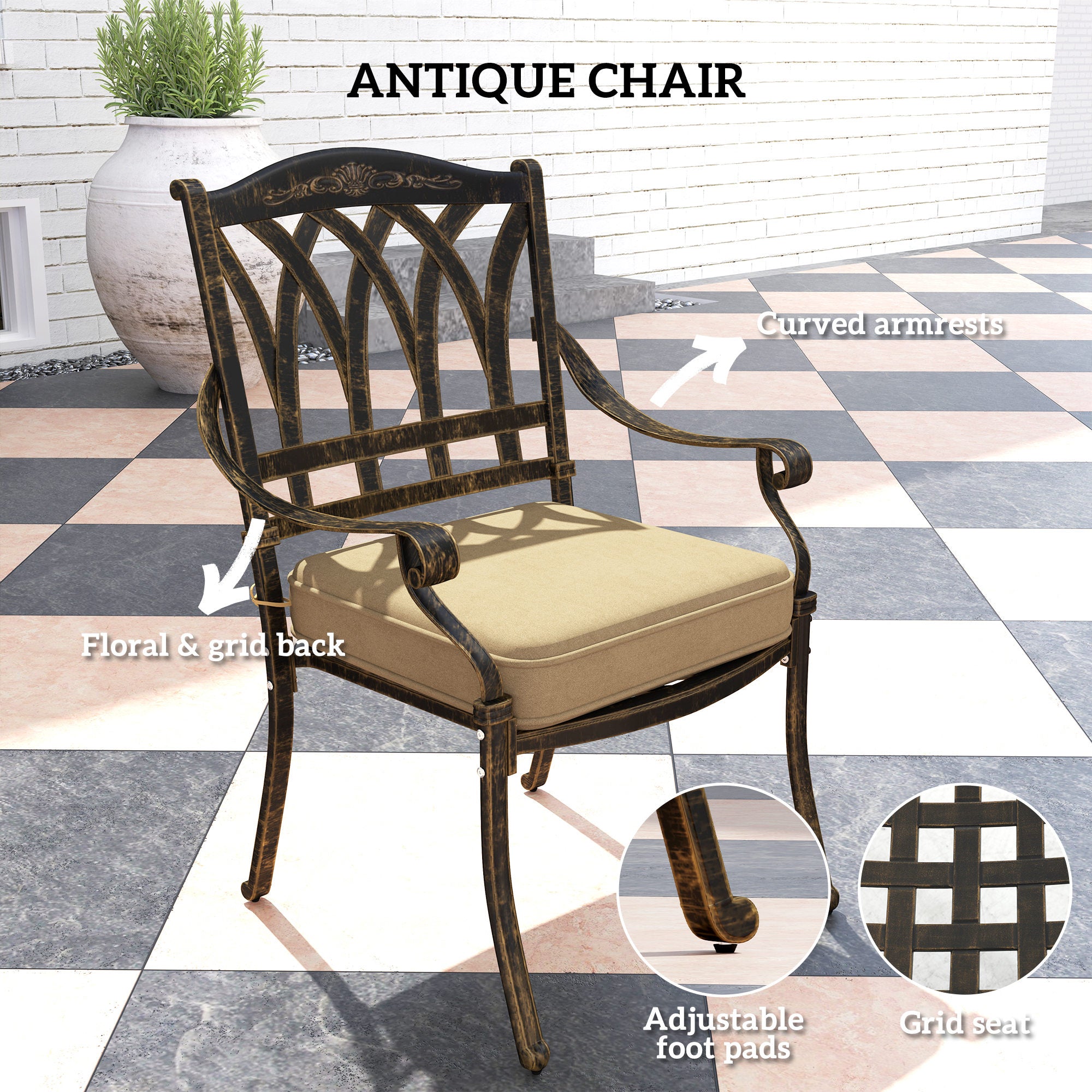 Outsunny Seven-Piece Cast Aluminium Garden Dining Set - Bronze Tone - North Peak Garden Furniture