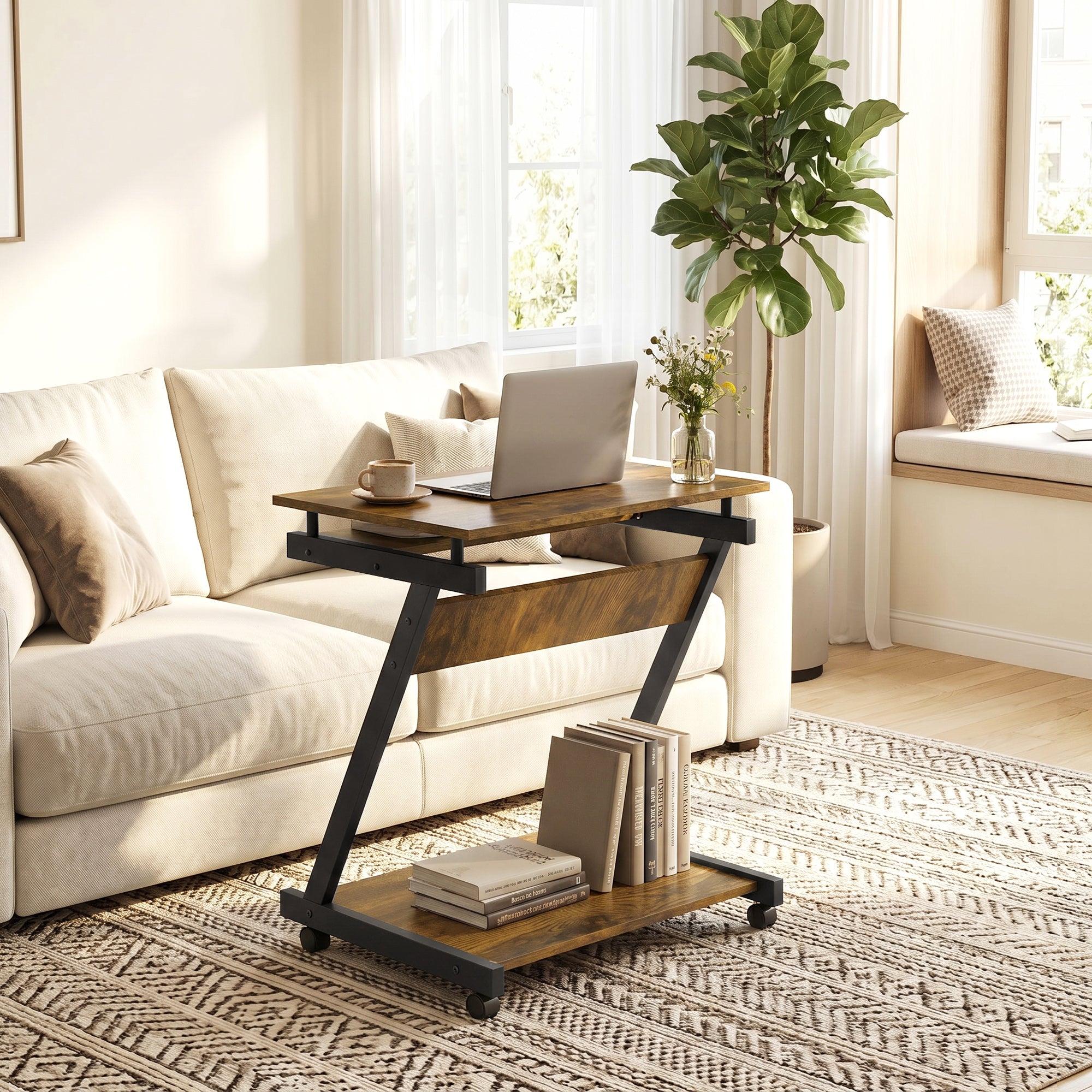 HOMCOM Movable Computer Desk with 4 Moving Wheels and Keyboard Tray