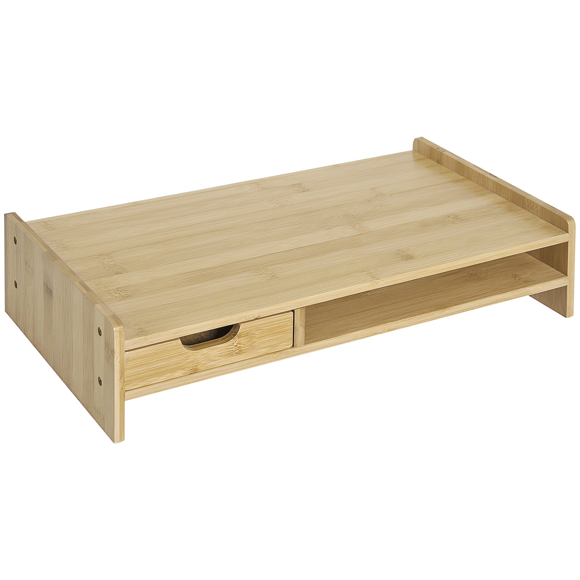 HOMCOM Monitor Riser Laptop PC Plinth Stand TV Computer Desktop Organiser W/ Drawer Bamboo - North Peak Garden Furniture
