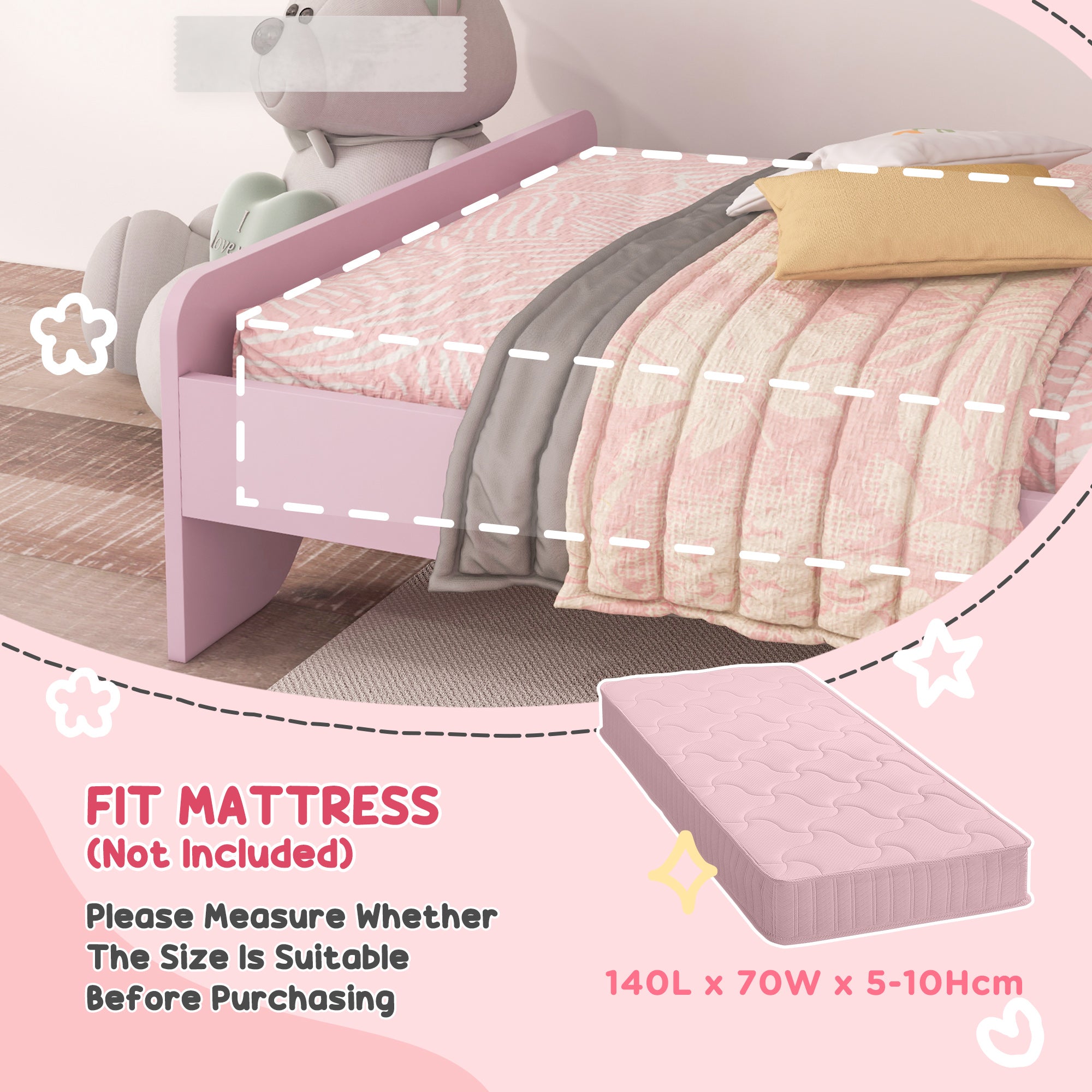 ZONEKIZ Wooden Kids Bedroom Furniture Set with Kids Dressing Table, Stool, Bed, for 3-6 Years, Cat-Design - North Peak Garden Furniture