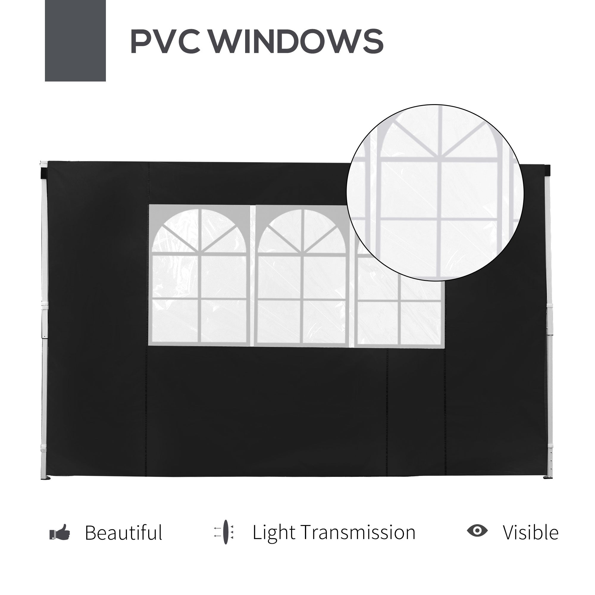 Outsunny 3 Meters Gazebo Replaceable Exchangeable Side Panel Wall Panels Walls With Window 3 colours (Black)