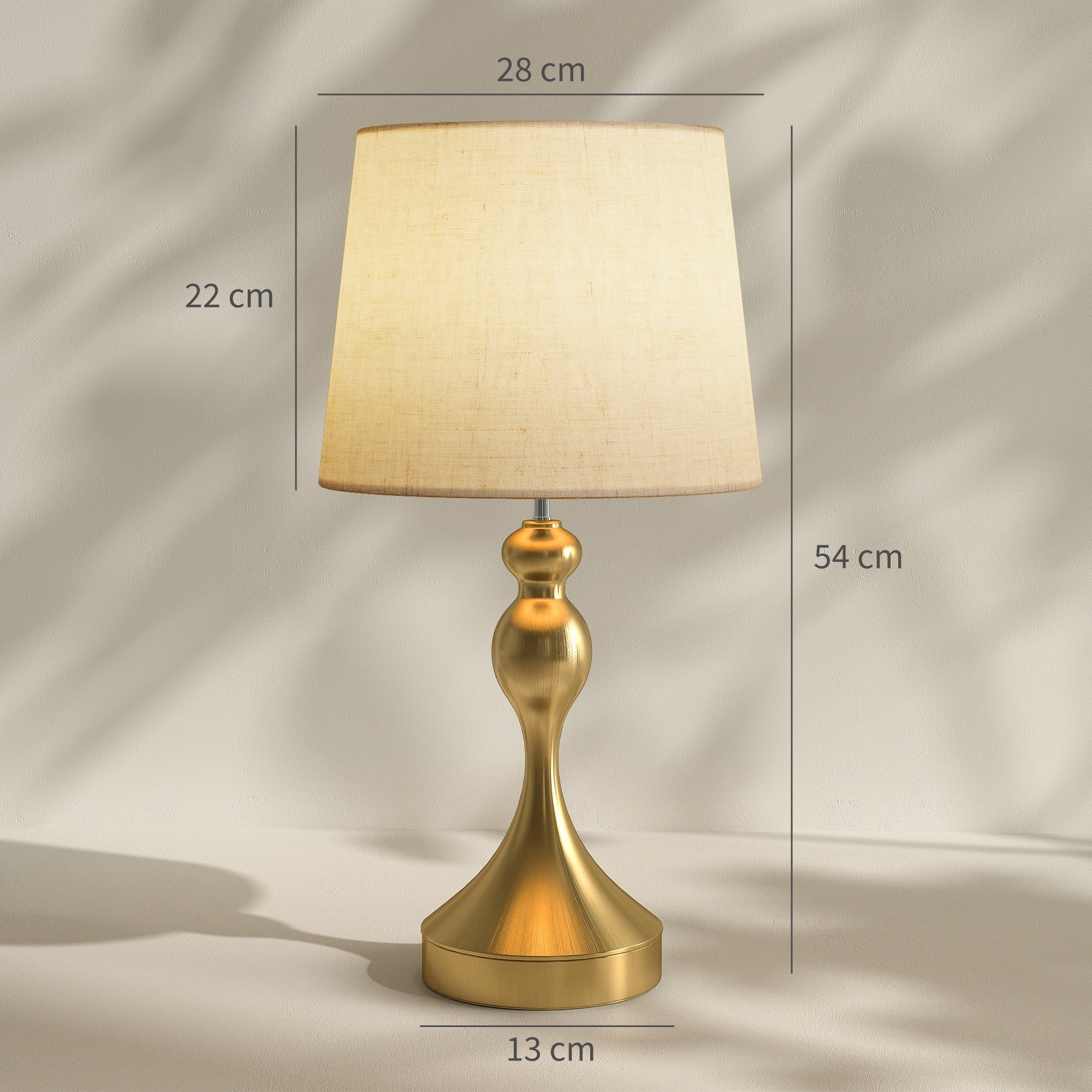 HOMCOM Bedside Lamps Set of 2, Modern Table Lamps with 3 Colour Temperatures, USB A+C Charging Ports and Linen Shade for Living Room Bedroom Office, Gold Tone