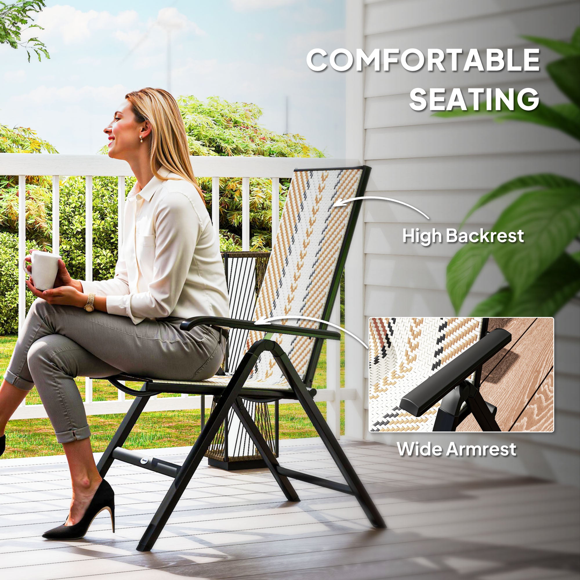 Outsunny Rattan Reclining Garden Chairs - Orange - North Peak Garden Furniture