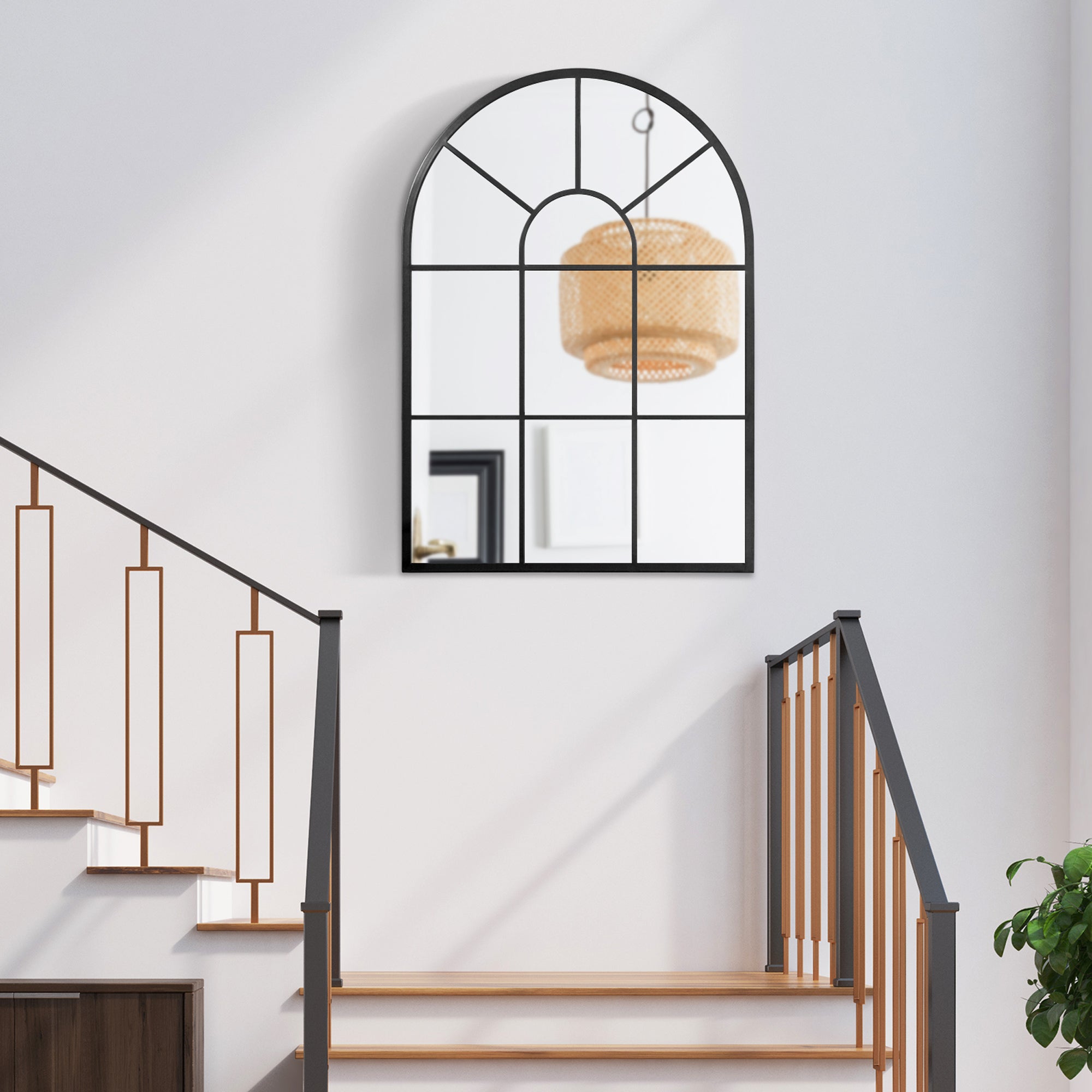 HOMCOM Modern Arched Wall Mirror, 91 x 60 cm Window Mirrors for Living Room, Bedroom, Black - North Peak Garden Furniture