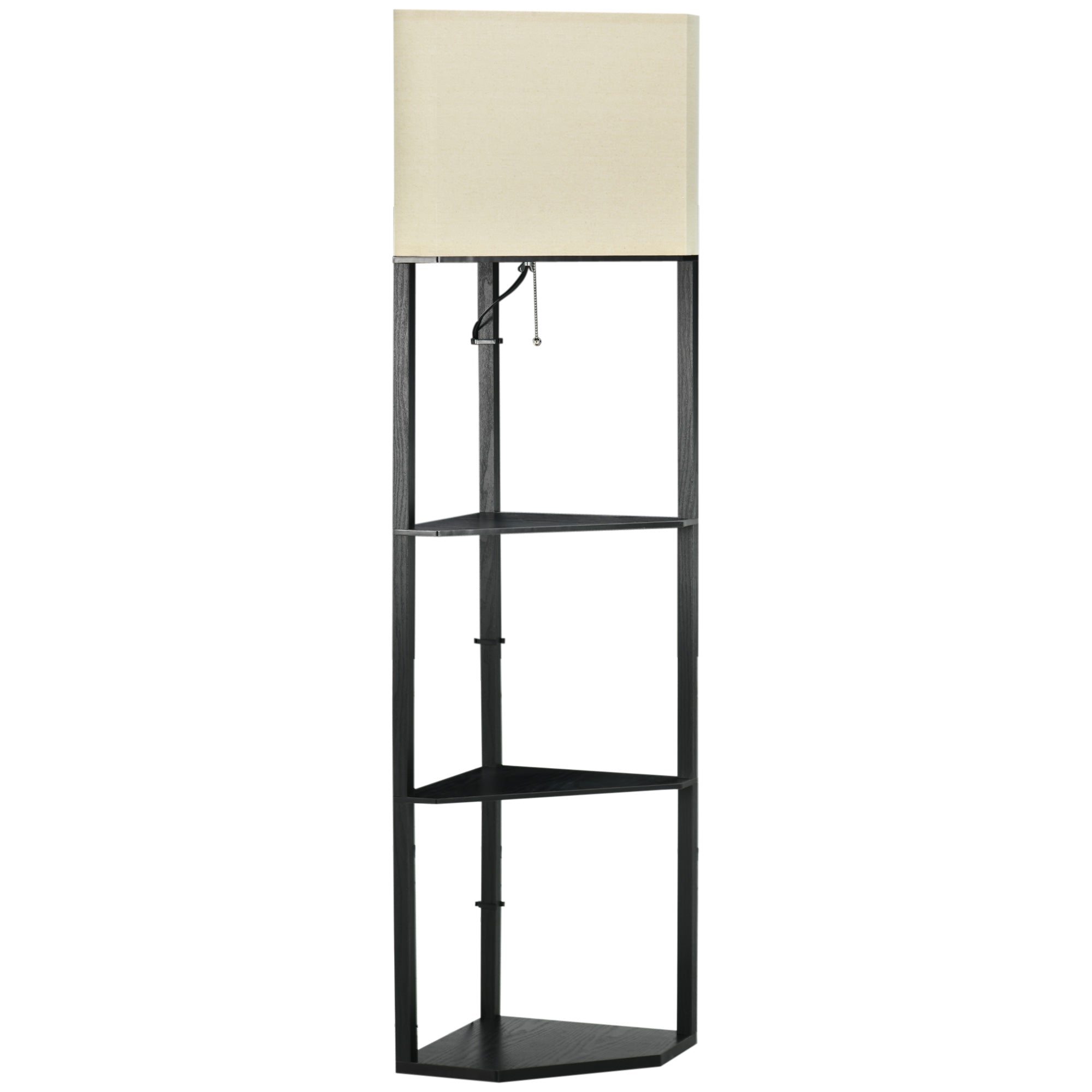 HOMCOM Corner Floor Lamp with Shelves, Modern Tall Standing Lamps for Living Room, Bedroom, with Chain Switch Bulb not Included, Black