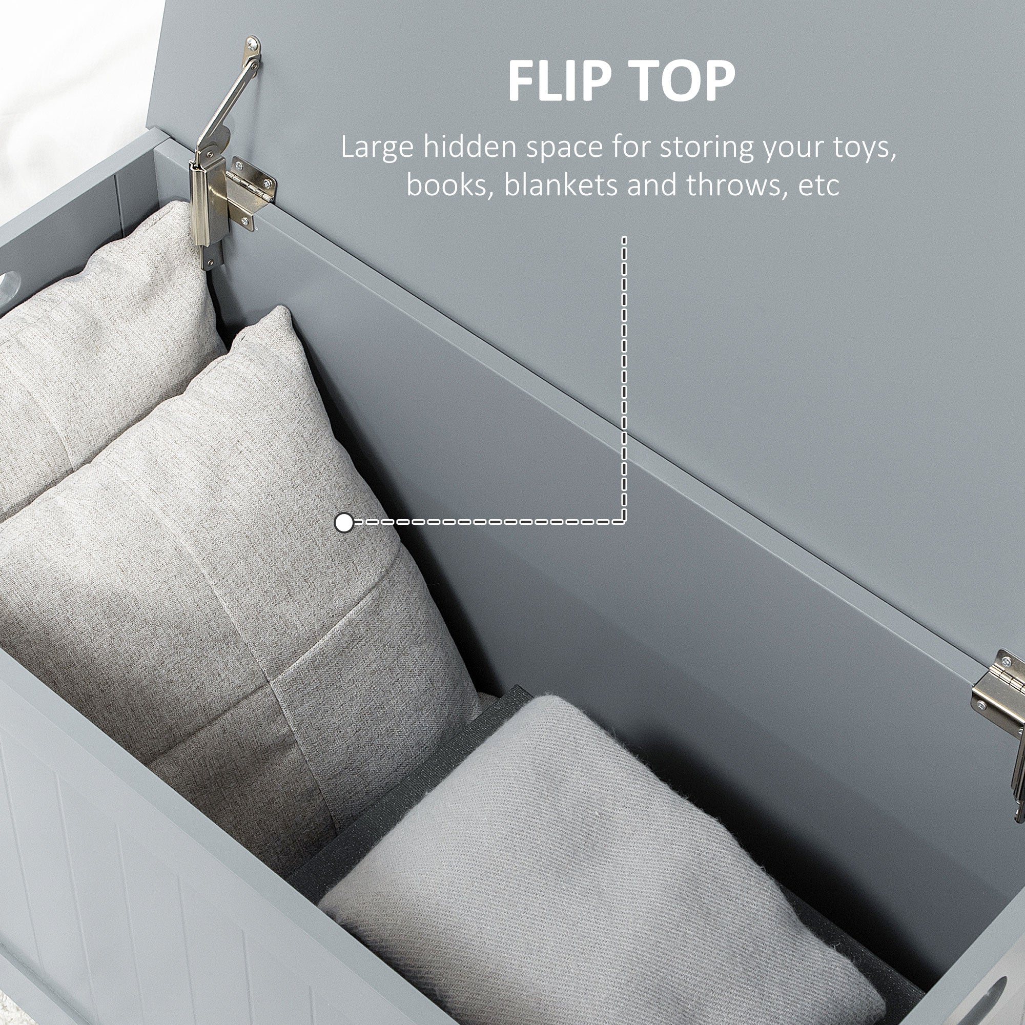 HOMCOM Large Storage Box Toy Chest Cabinet Container Unit Organizer with Lid & Safety Hinges, Grey - North Peak Garden Furniture