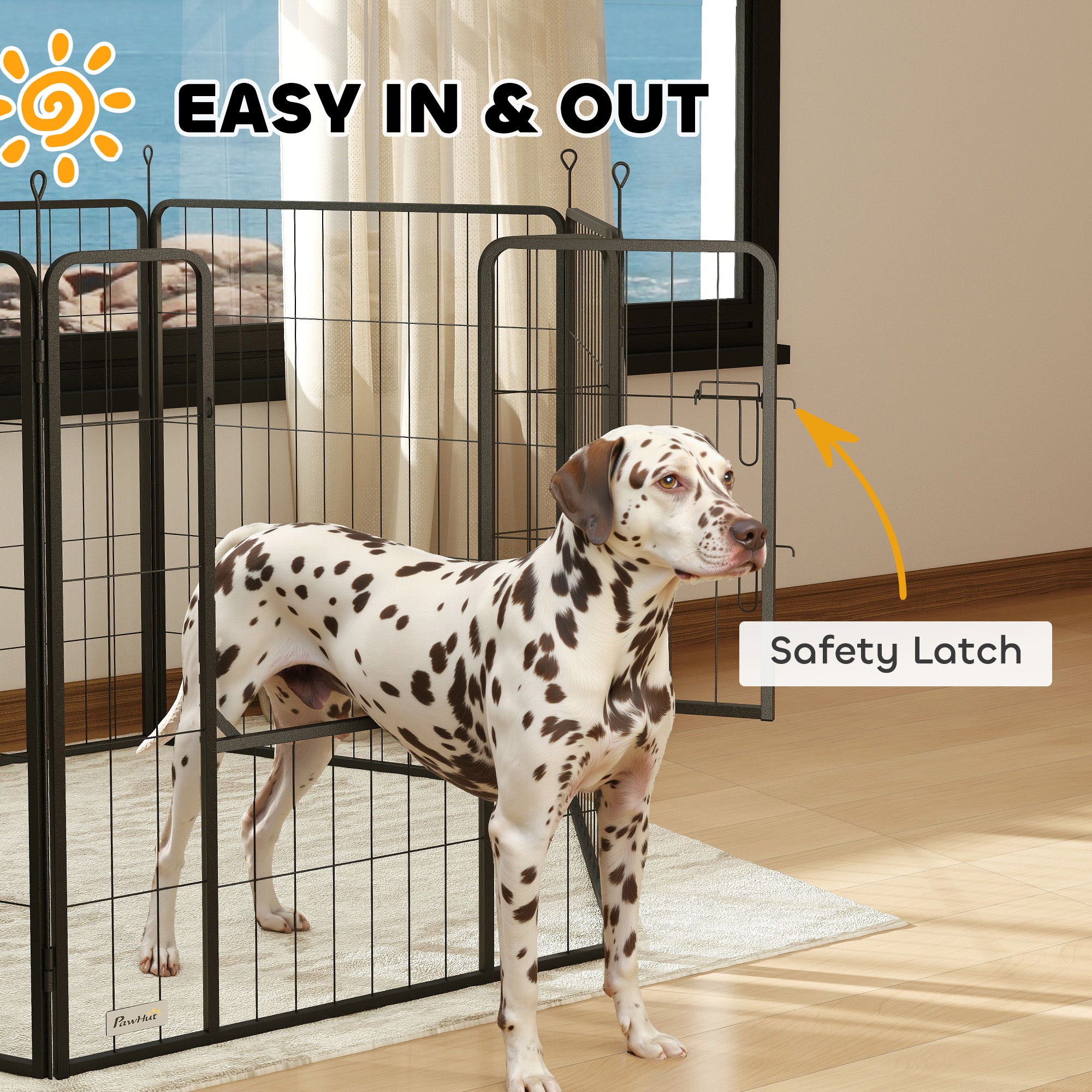 PawHut 6 Panels Dog Playpen, Portable Detachable Puppy Pen with Door, for Large Dogs, 100cm High, Black - North Peak Garden Furniture