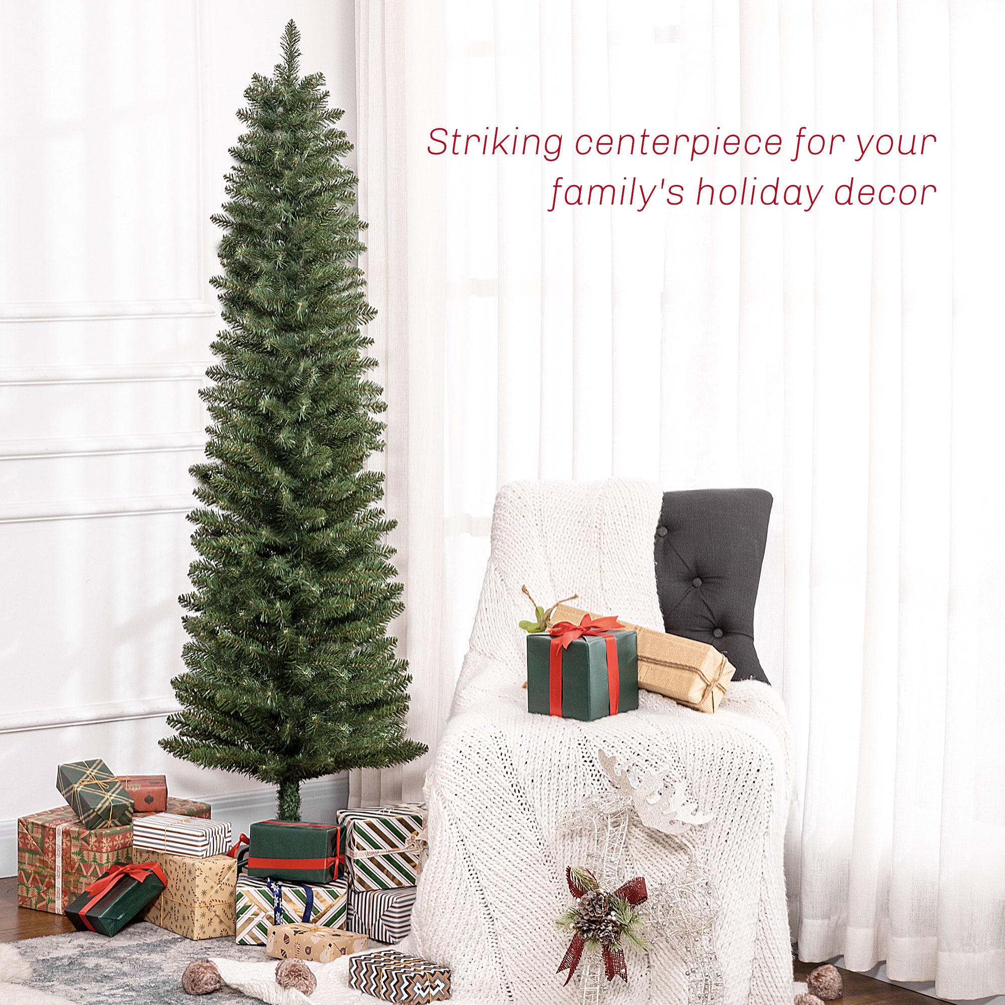 HOMCOM 6ft Artificial Bare Pencil Christmas Tree - Green - North Peak Garden Furniture