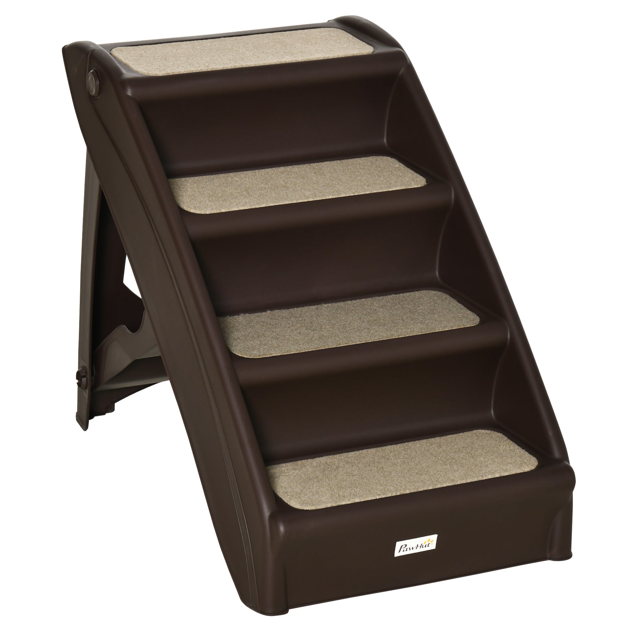PawHut Foldable Four-Step Pet Stairs, for Cats, Small Miniature Dogs, with Non-Slip Mats 62 x 38 x 49.5cm - Brown - North Peak Garden Furniture