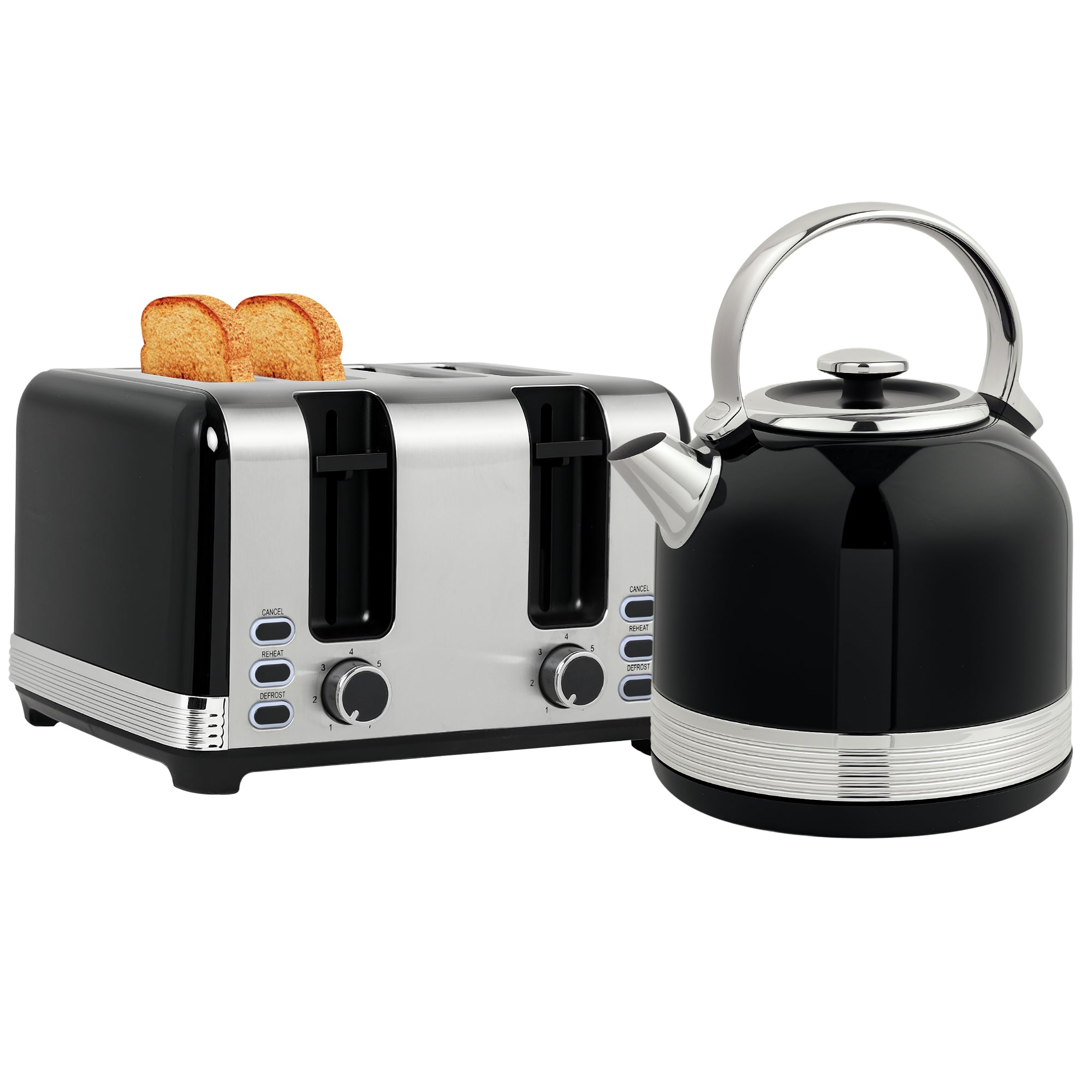 HOMCOM Polished Metal Kettle and Toaster Set - Black - North Peak Garden Furniture
