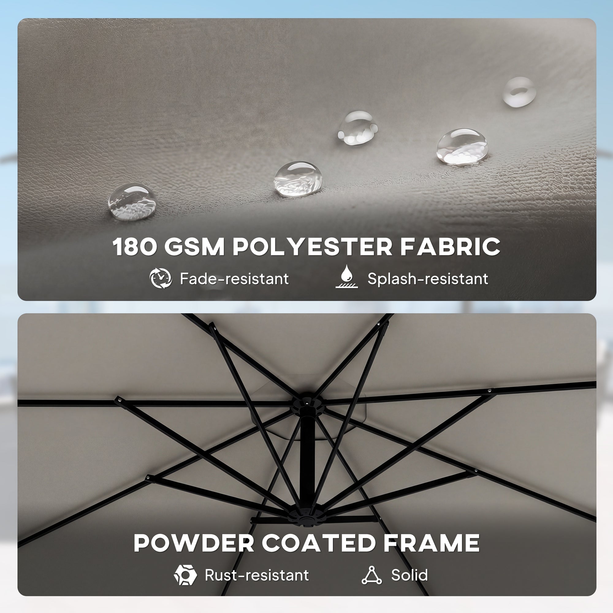 Outsunny 3 m Cantilever Parasol with Protective Cover and Wind Ropes, Banana Parasol with Crank Handle, Light Grey