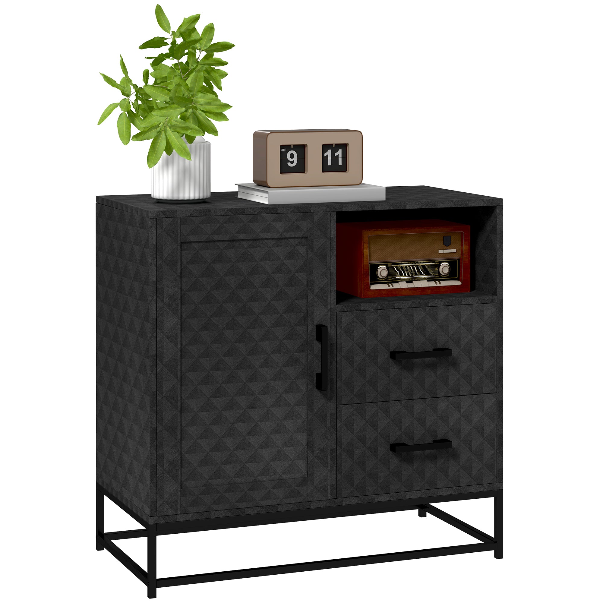 HOMCOM Sideboard with Adjustable Shelf, Freestanding Sideboard Storage Cabinet with Open Compartment and 2 Drawers, Black - North Peak Garden Furniture