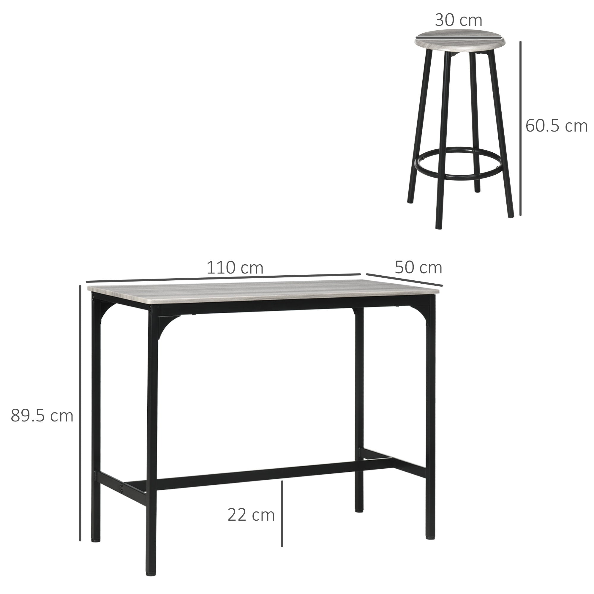 HOMCOM Five-Piece Industrial-Style Bar Table Set - Grey/Black - North Peak Garden Furniture