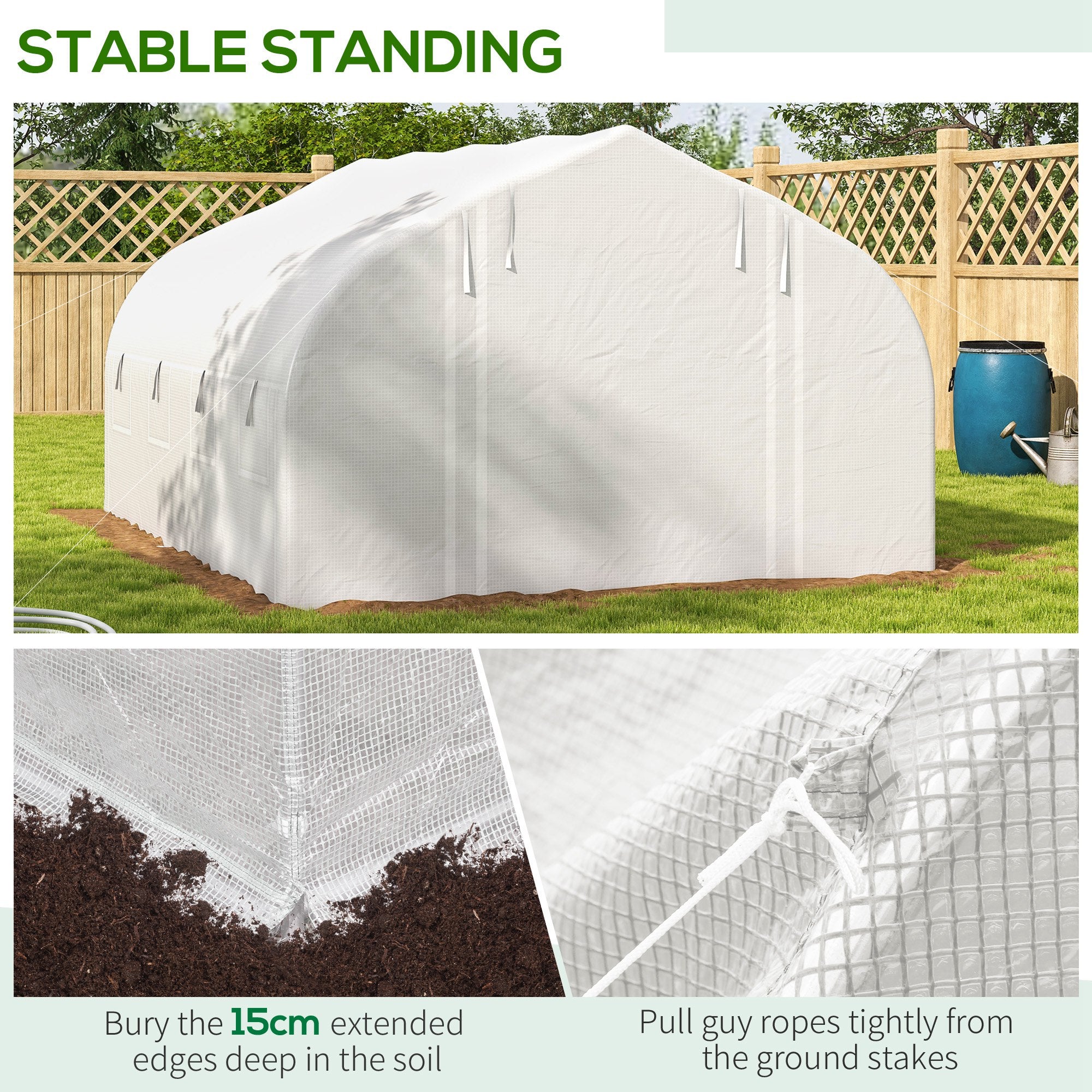 Outsunny 4 x 3(m) Walk-in Polytunnel Greenhouse, Zipped Roll Up Sidewalls, Mesh Door, 8 Mesh Windows, Tunnel Warm House Tent with PE Cover, Complimentary Plant Labels and Gloves, White - North Peak Garden Furniture