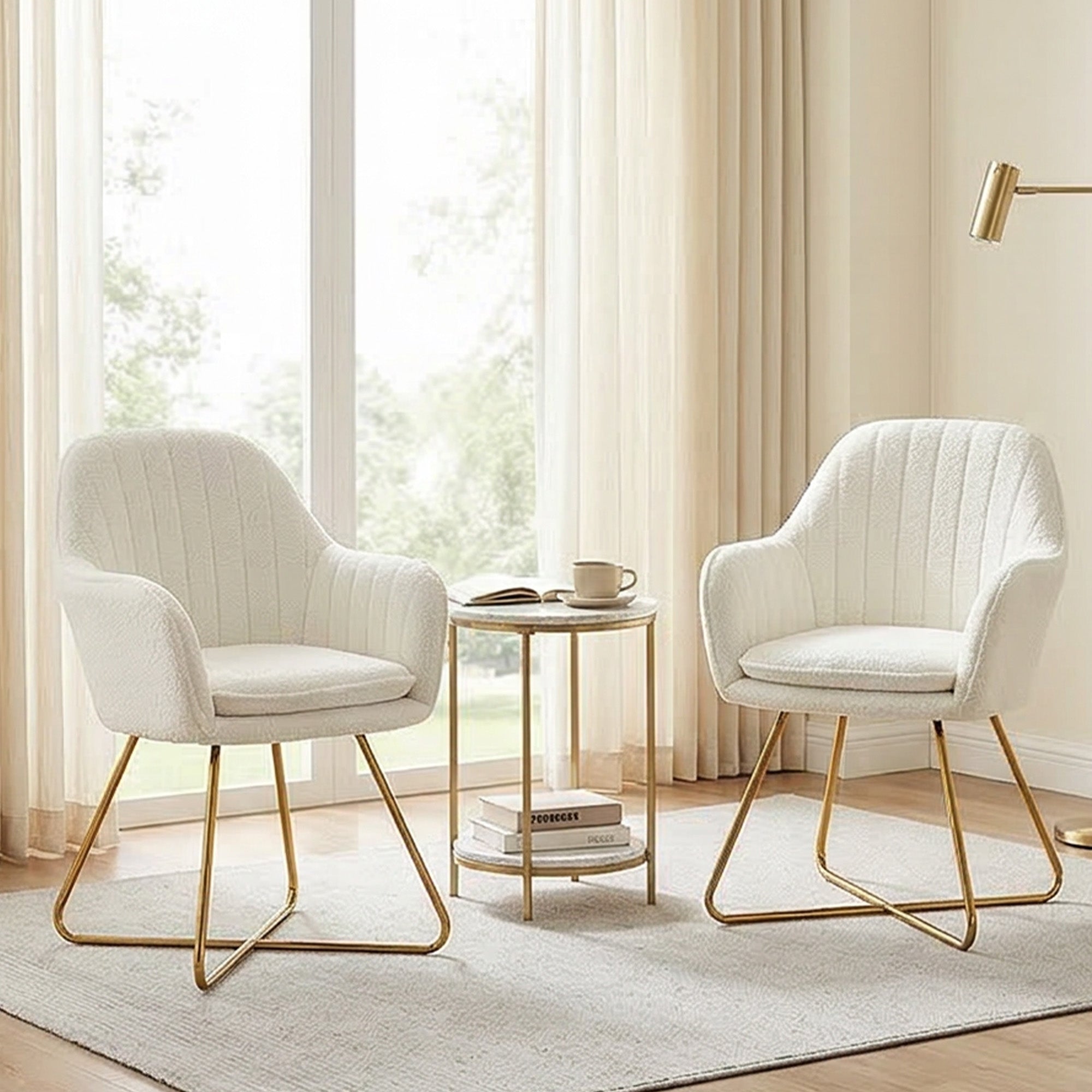 HOMCOM Set of Two Sherpa Fleece Dining Chairs - Cream