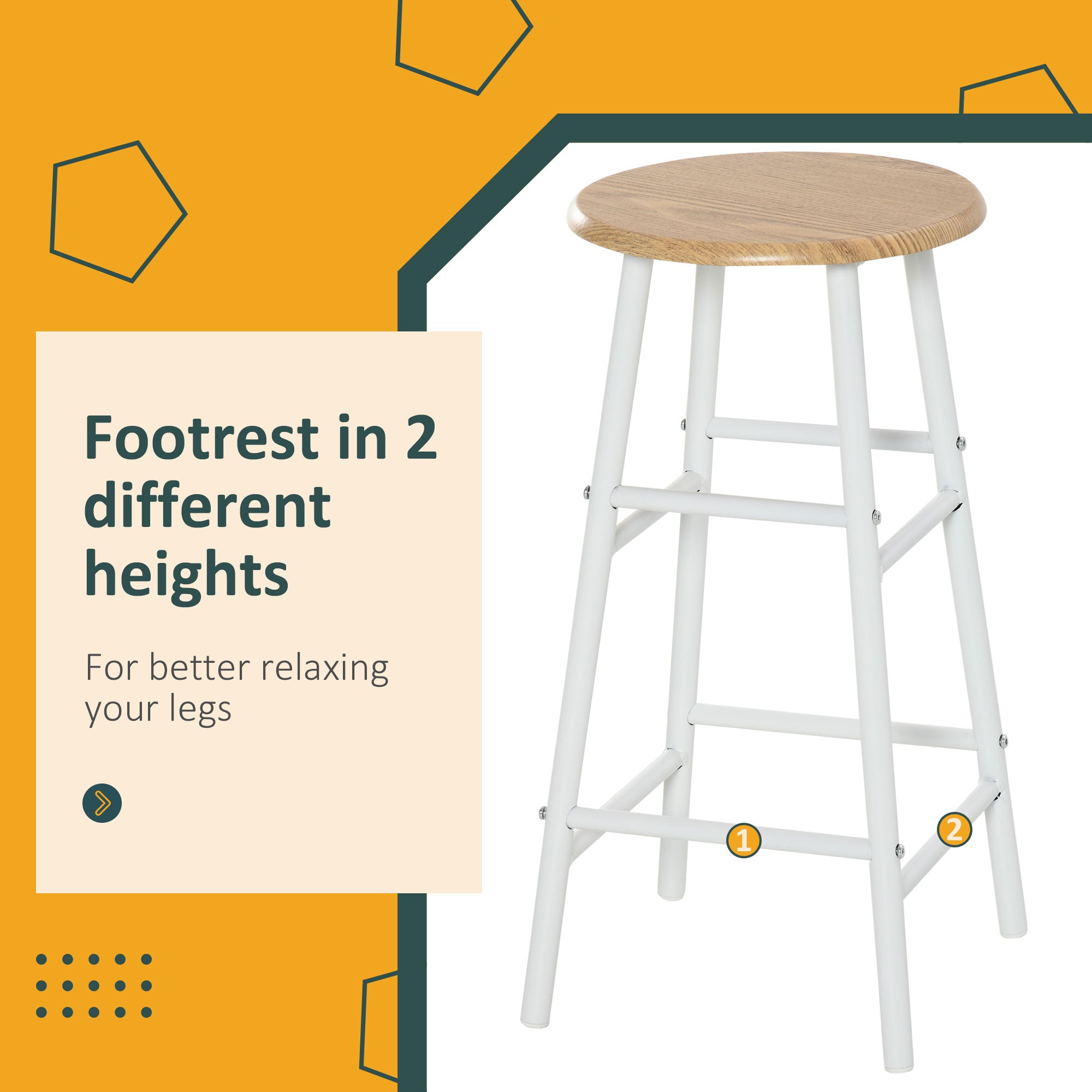 HOMCOM Bar Table Set, Bar Table and Stools Set, Footrest and Storage Shelf, for Kitchen, Dining Room, Pub, Cafe, White and Oak - North Peak Garden Furniture