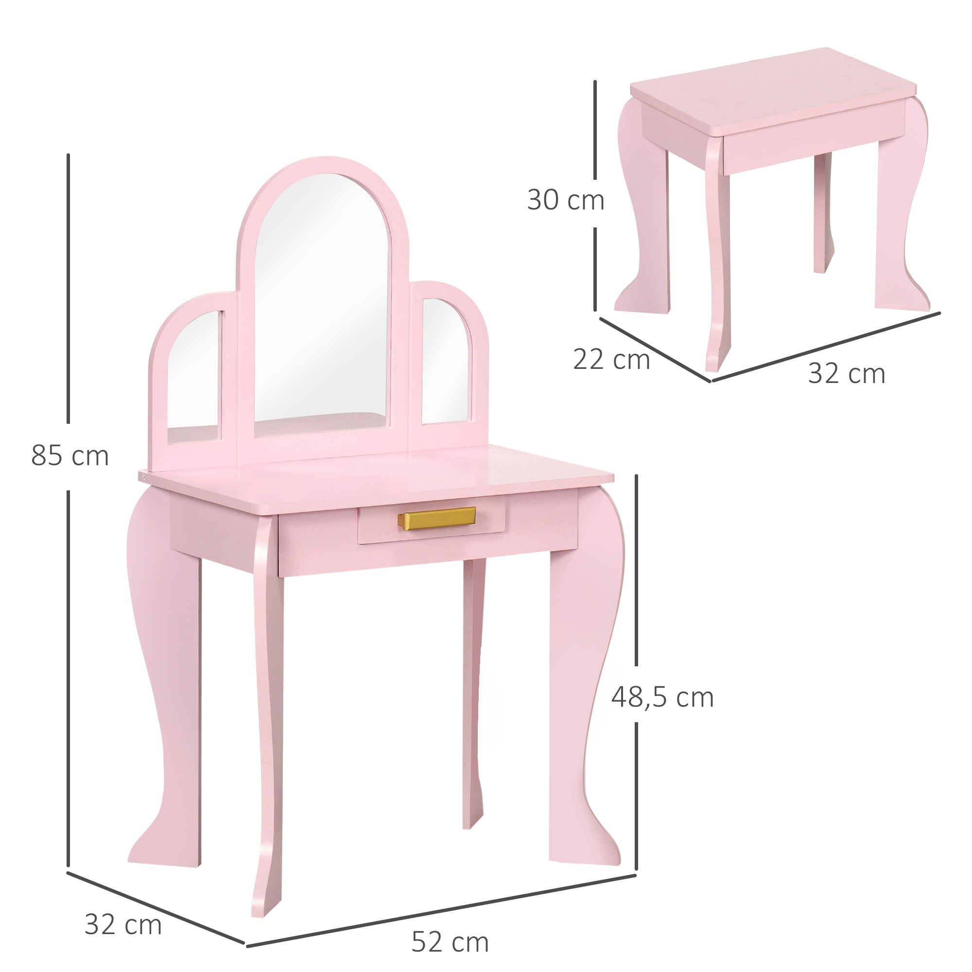 HOMCOM Kids Dressing Table Set, with Mirror and Drawer - Pink - North Peak Garden Furniture
