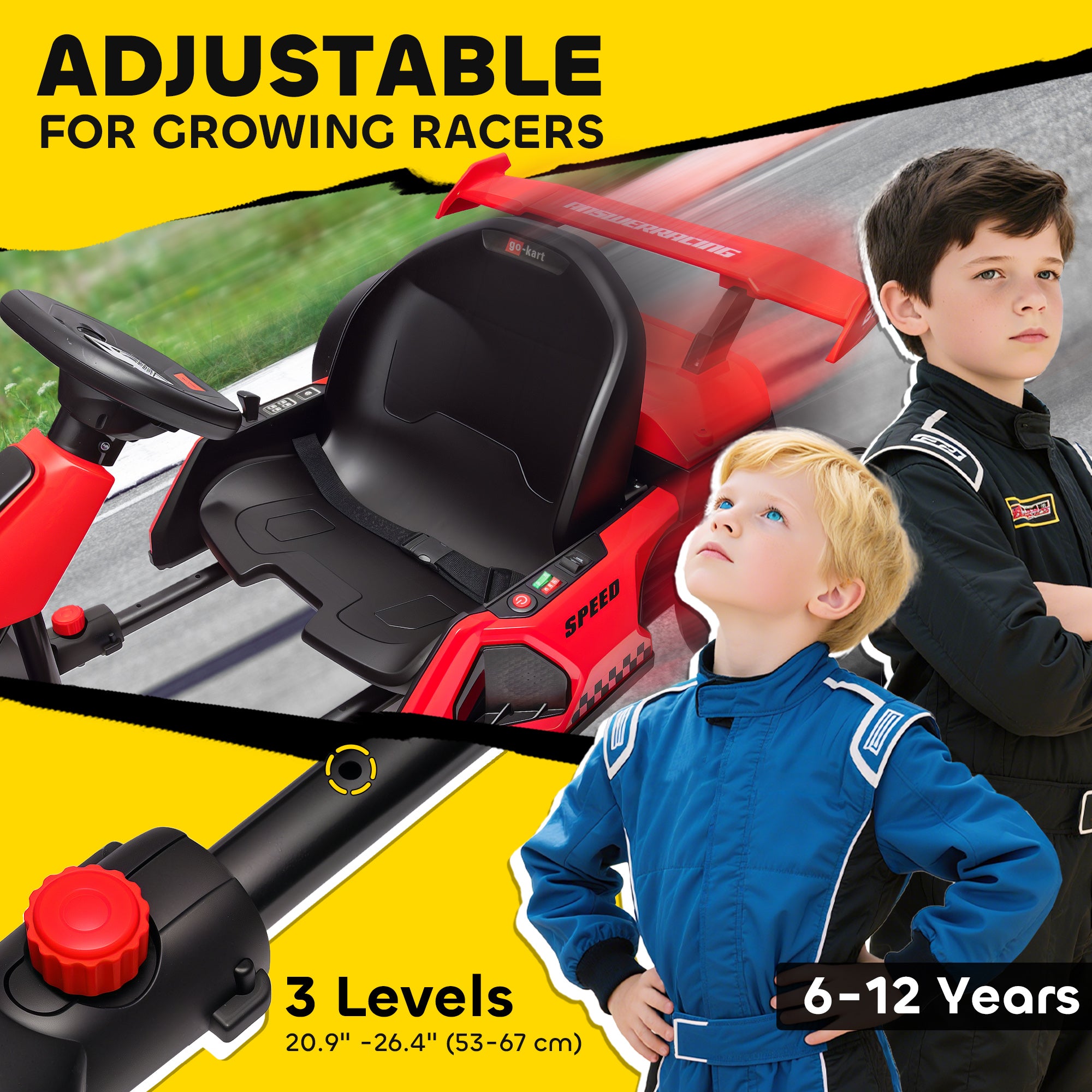 HOMCOM 24V Electric Go Kart for Kids with Adjustable Seat for 6-12 Years, Red - North Peak Garden Furniture