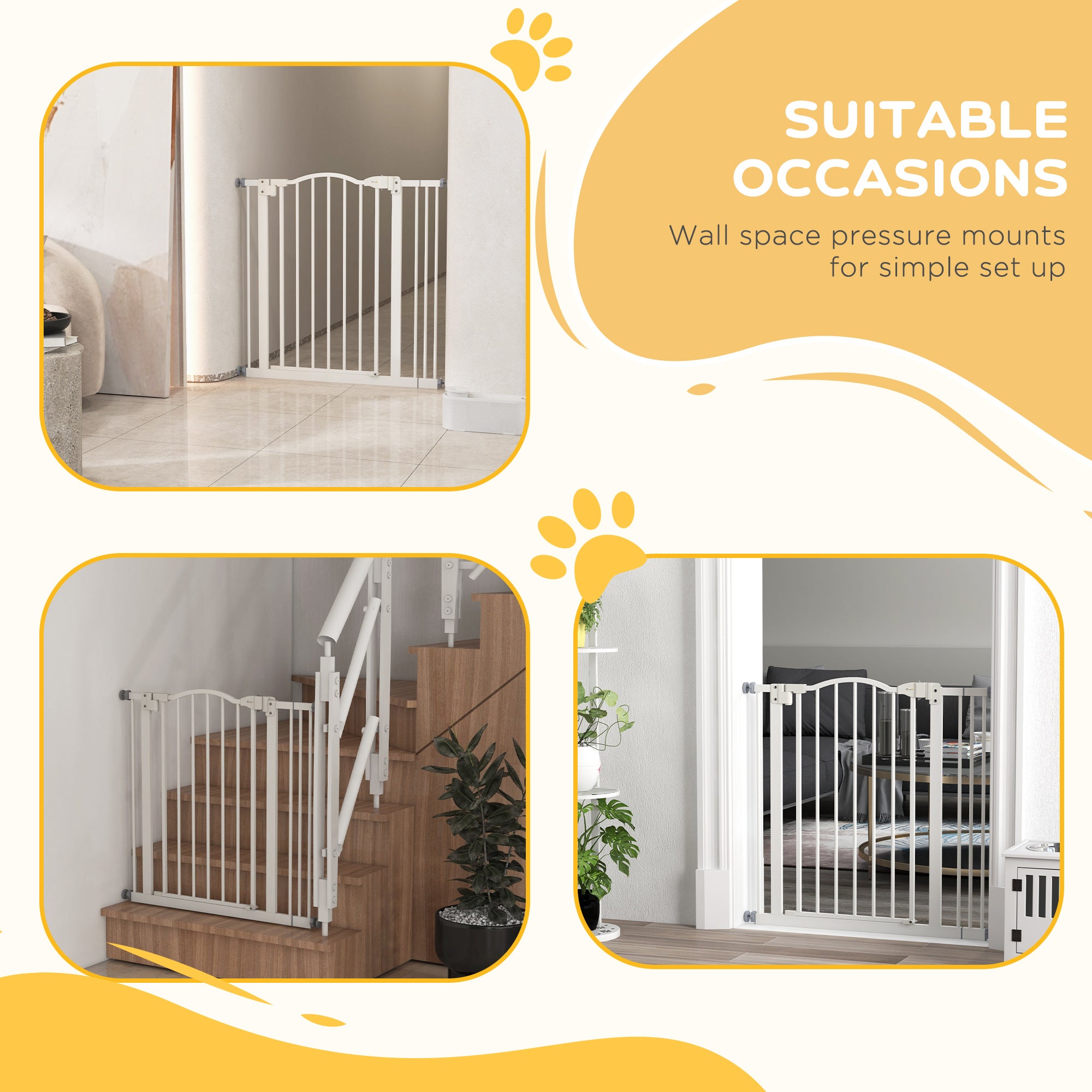 PawHut Metal 74-87cm Adjustable Pet Gate Safety Barrier w/ Auto-Close Door White - North Peak Garden Furniture