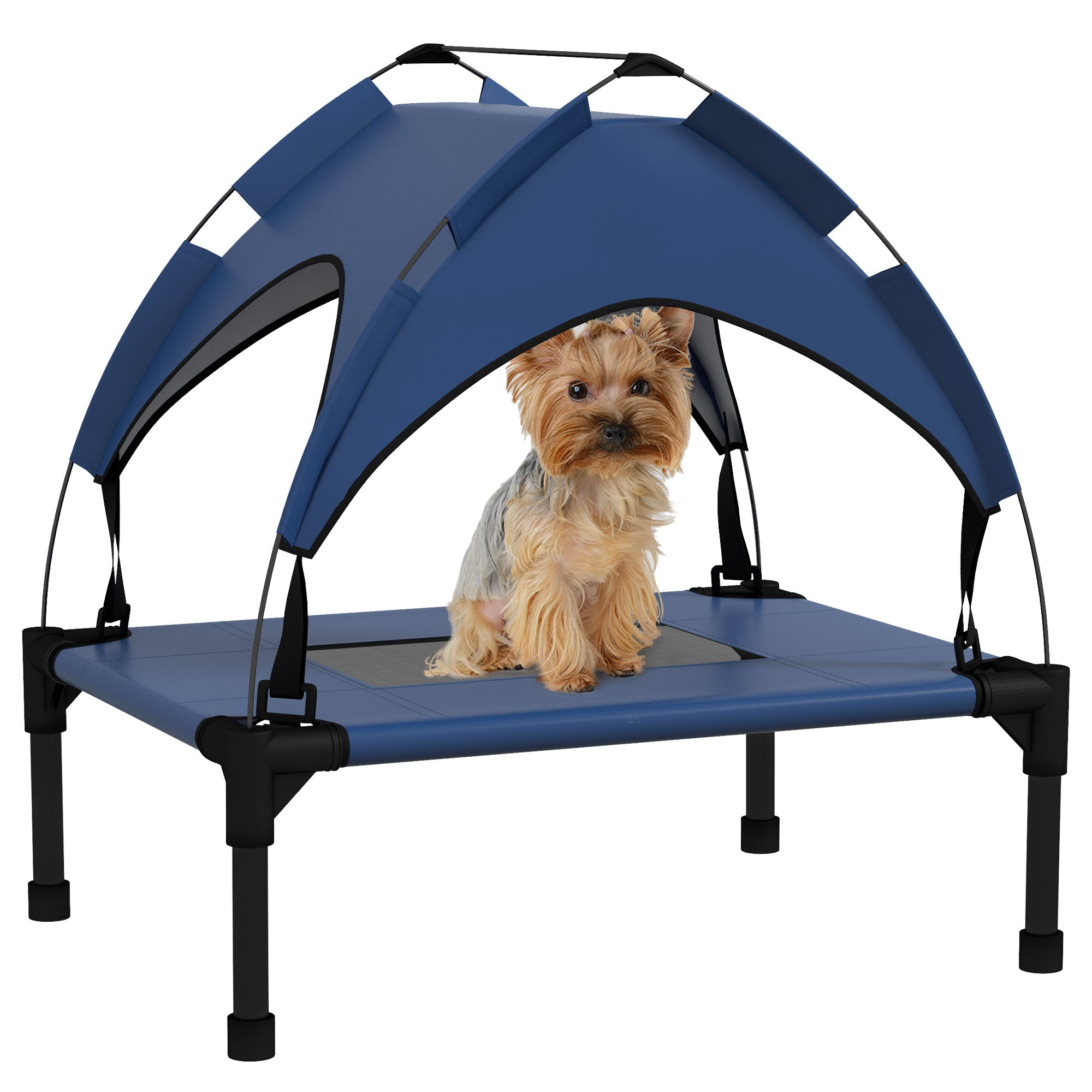 PawHut Cooling Raised Pet Bed w/ Washable Breathable Mesh, for Mini Small Dogs, 61 x 46 x 63cm - Dark Blue - North Peak Garden Furniture
