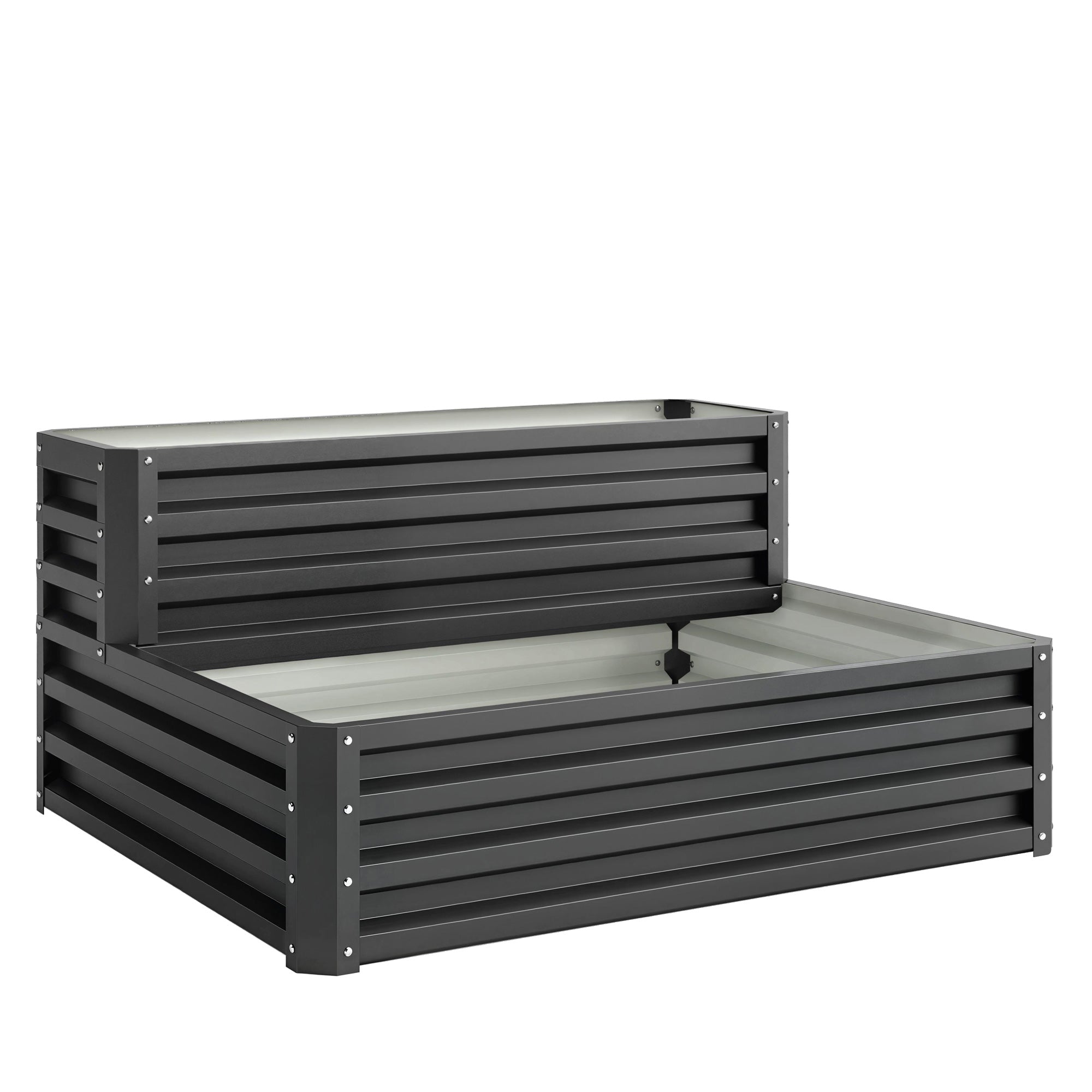 Outsunny 2 Tier Raised Garden Bed, Galvanised Planter Box with Open Bottom for Vegetables Flowers Herbs, 120x101x58cm, Dark Grey