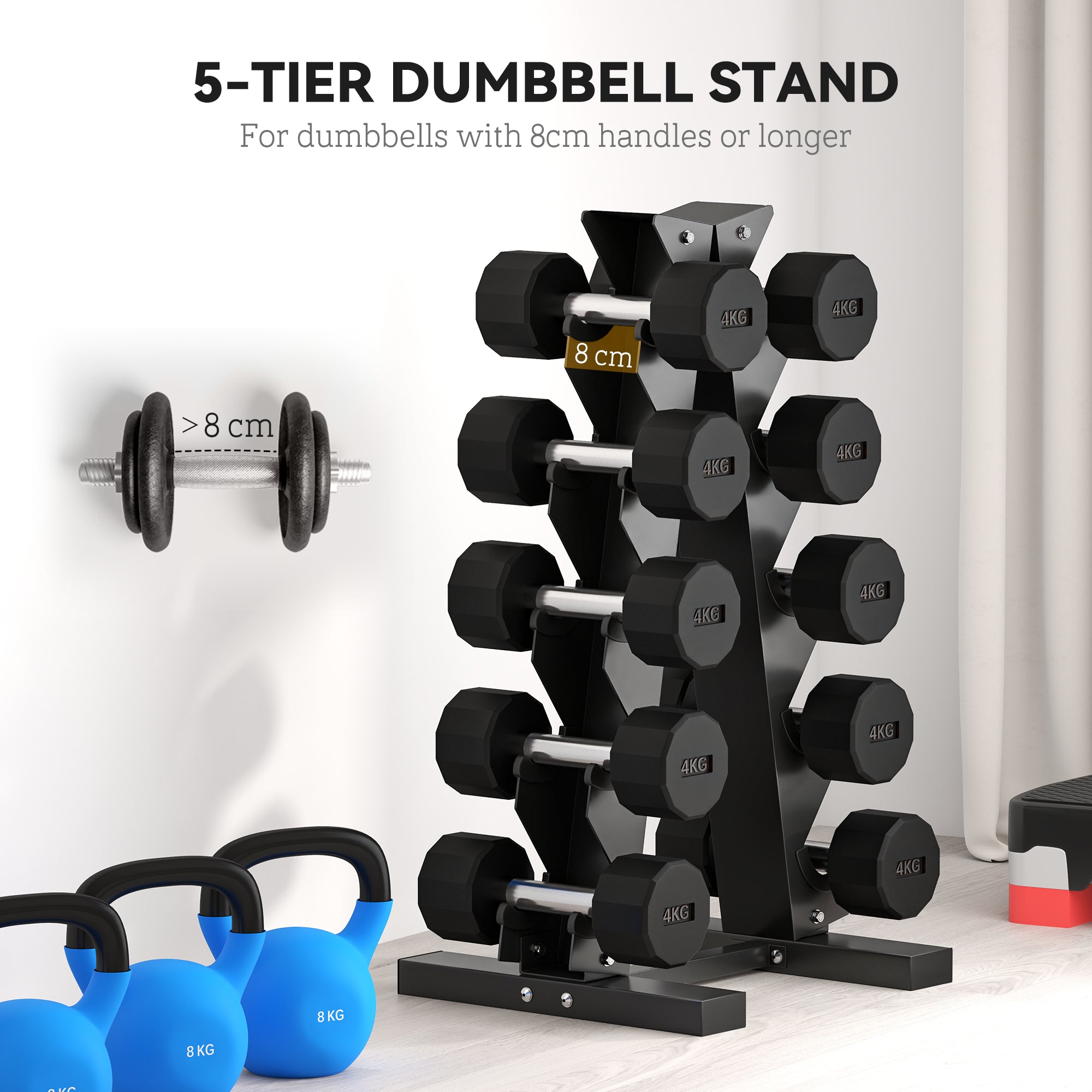 SPORTNOW Five-Tier Dumbbell Storage Rack, for Home Gym Exercise - Black - North Peak Garden Furniture