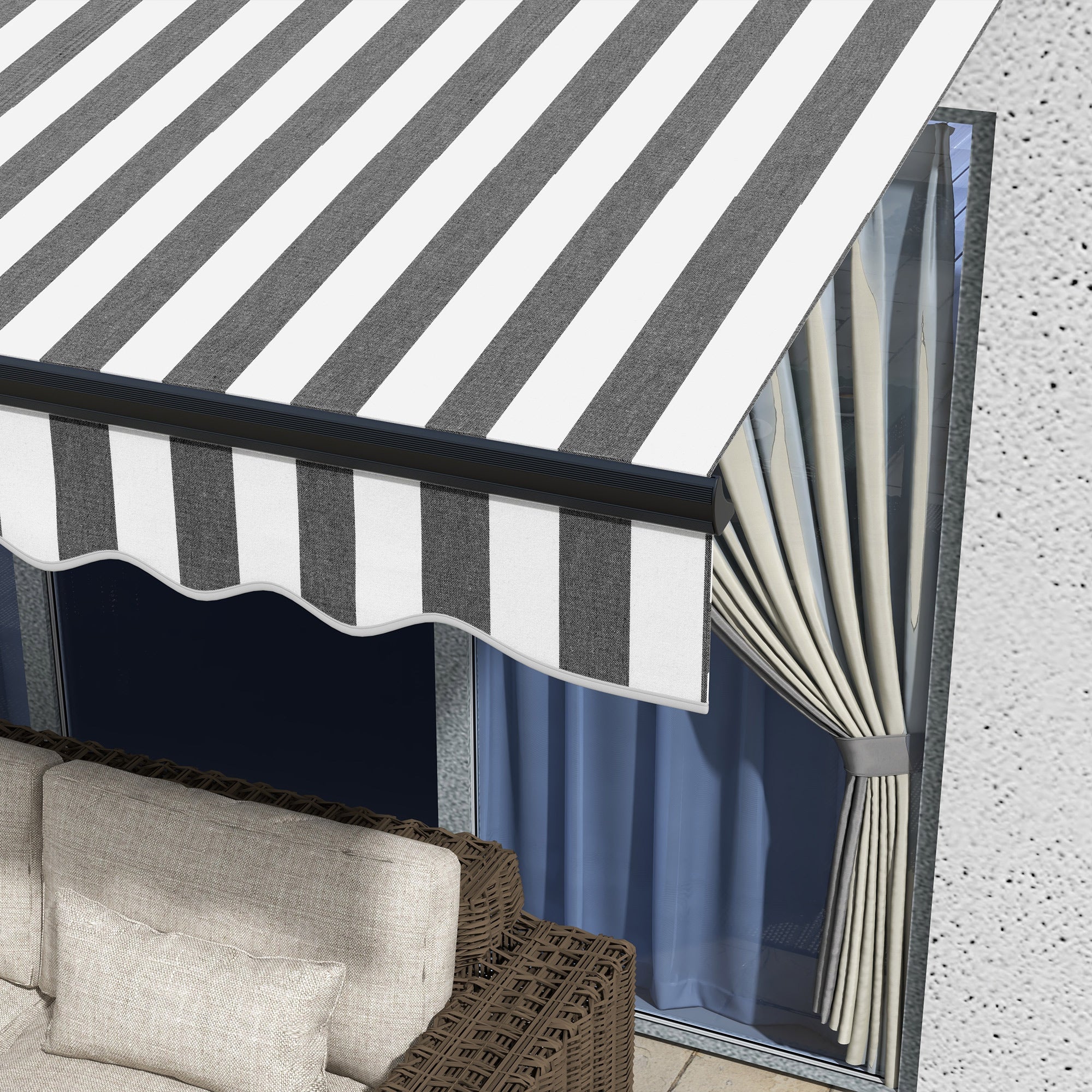 Outsunny 3 x 2m Aluminium Frame Electric Awning, with Remote - Grey/White - North Peak Garden Furniture