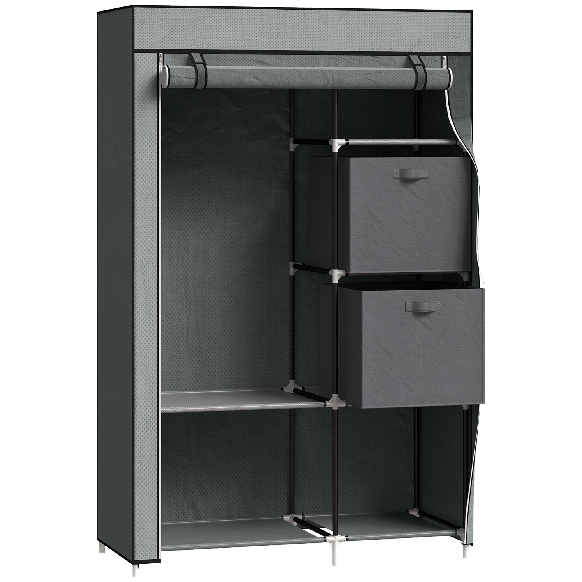 HOMCOM Fabric Wardrobe, Portable Wardrobe, Clothes Storage Unit with 5 Compartments, Hanging Rail and 2 Fabric Drawers, 102 x 42.5 x 162.5cm, Dark Grey - North Peak Garden Furniture