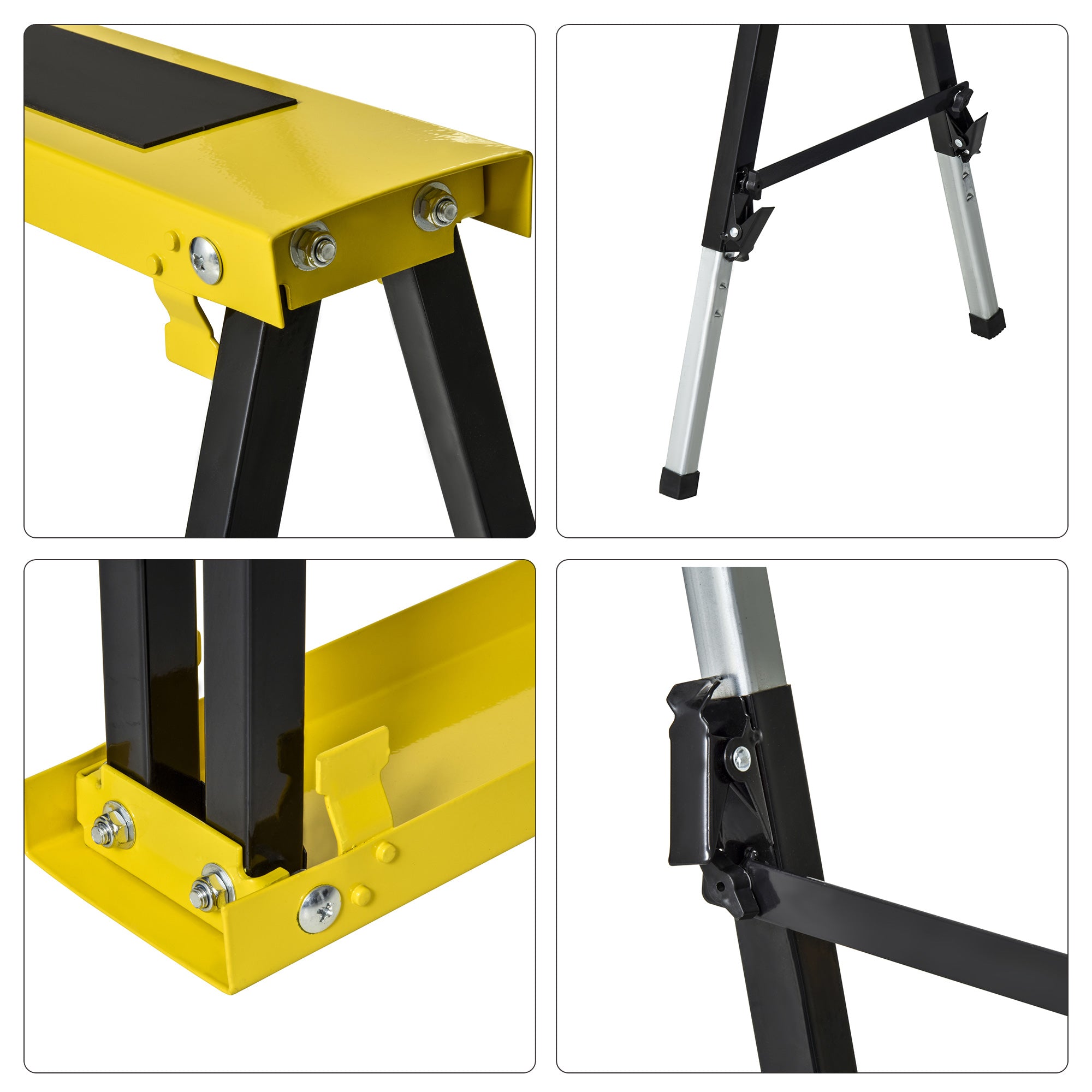 DURHAND 2PCS Saw Horse Twin Pack Folding Workbench Adjustable Metal Trestle Stands with Non-slip EVA Surface for Sawing Work Max Load 100kg - North Peak Garden Furniture