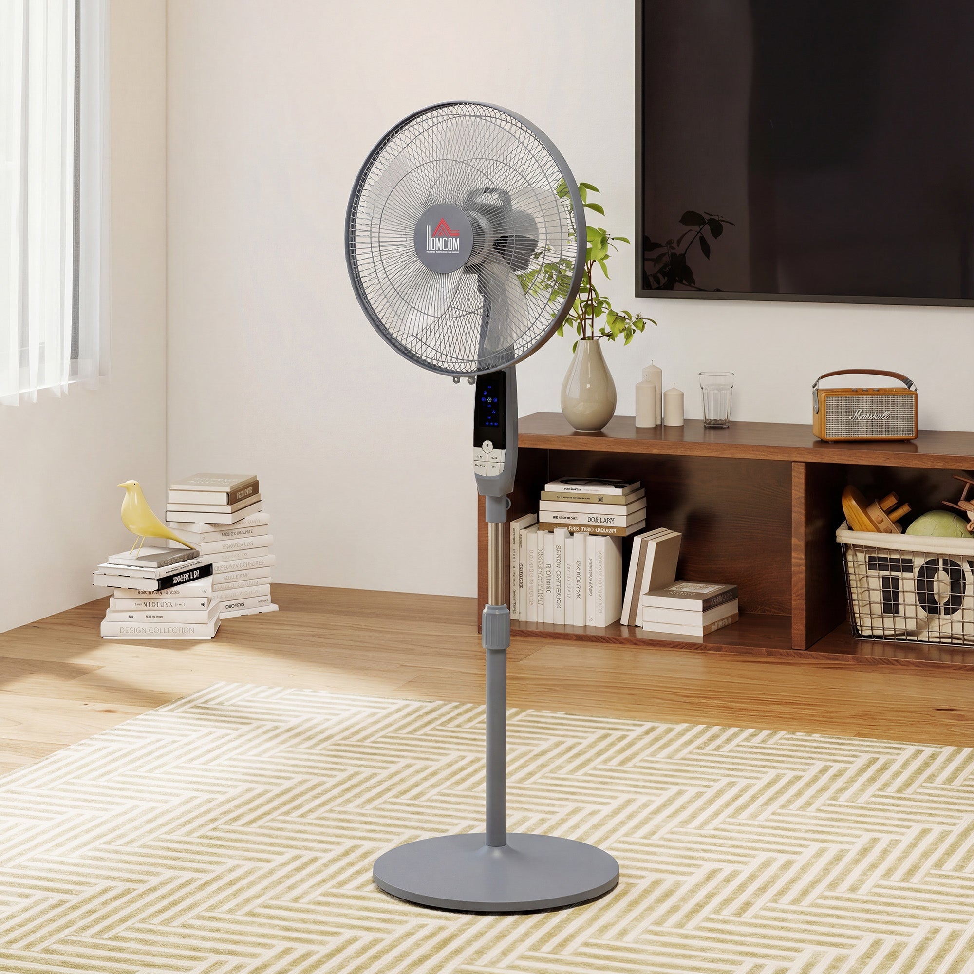 HOMCOM 16" Pedestal Standing Floor Fan, Oscillation Cooling Fan with Remote Control, Grey