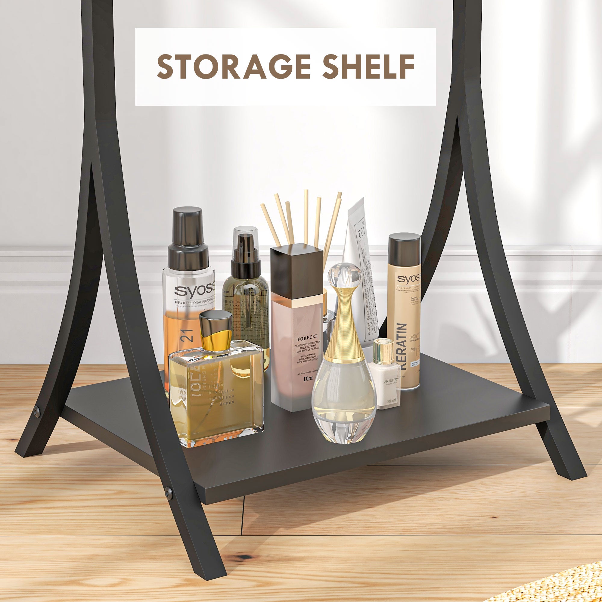 HOMCOM Free Standing Dressing Mirror, Full Length Mirror with Adjustable Angle, Storage Shelf for Living Room, Bedroom, Hallway - North Peak Garden Furniture