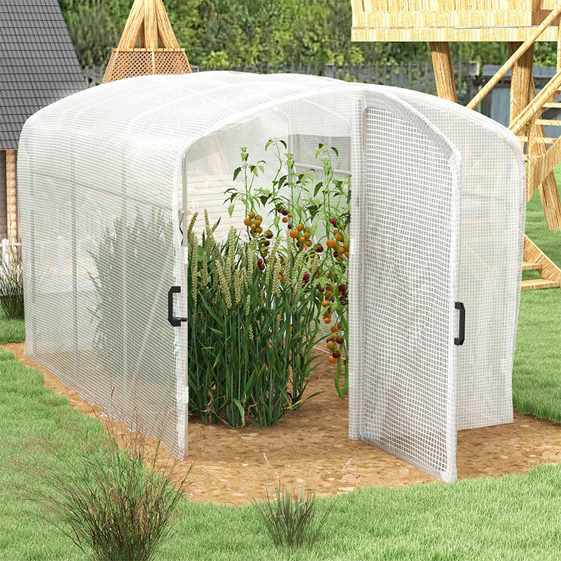 Outsunny Polytunnel Greenhouse Walk-in Grow House with UV-resistant PE Cover, Door and Galvanised Steel Frame, 2 x 2 x 2m, White - North Peak Garden Furniture