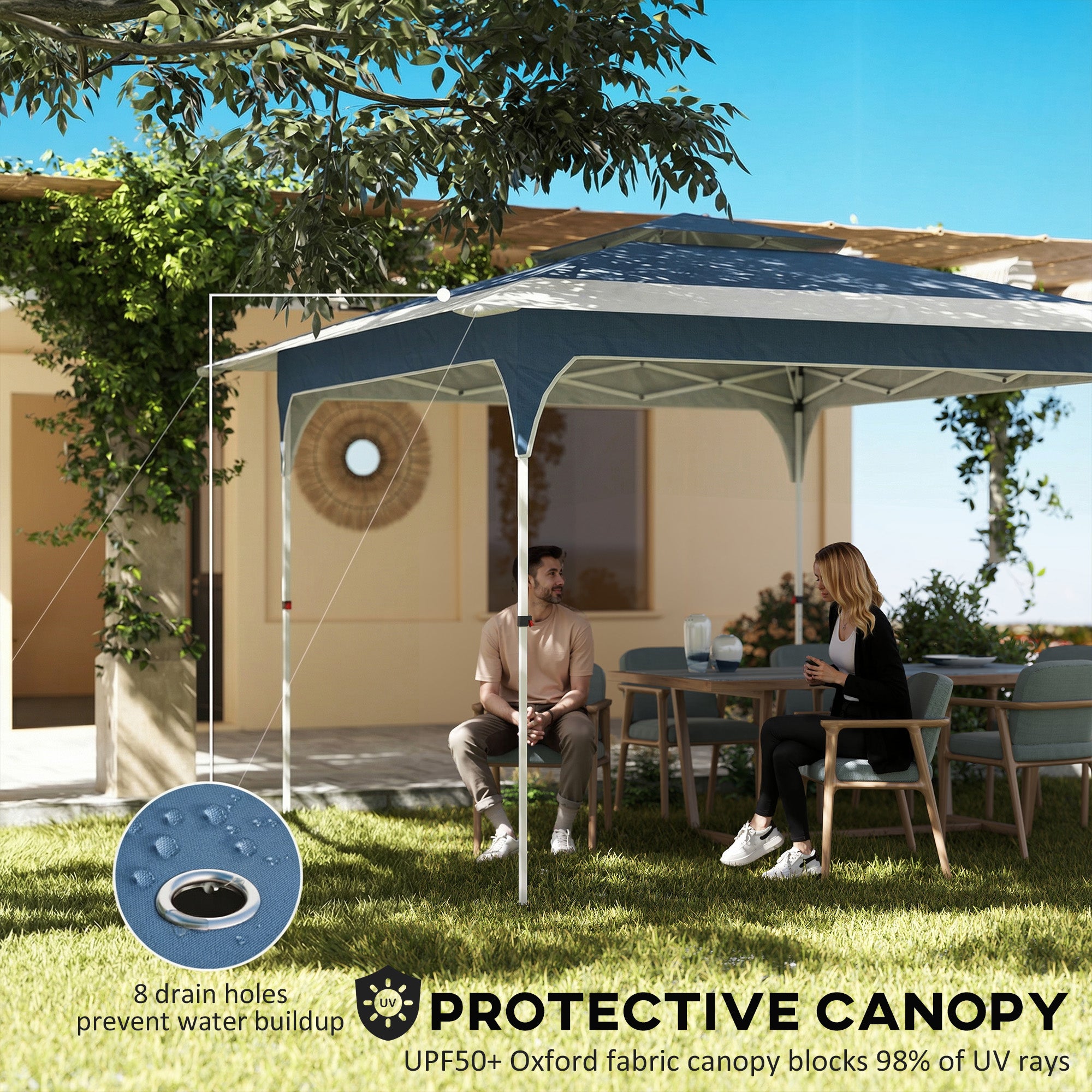 Outsunny 3.5 x 3.5 m Pop Up Gazebo with One-Touch Setup, UPF50+ Double Tier Garden Party Tent Marquee with Carry Bag, Blue
