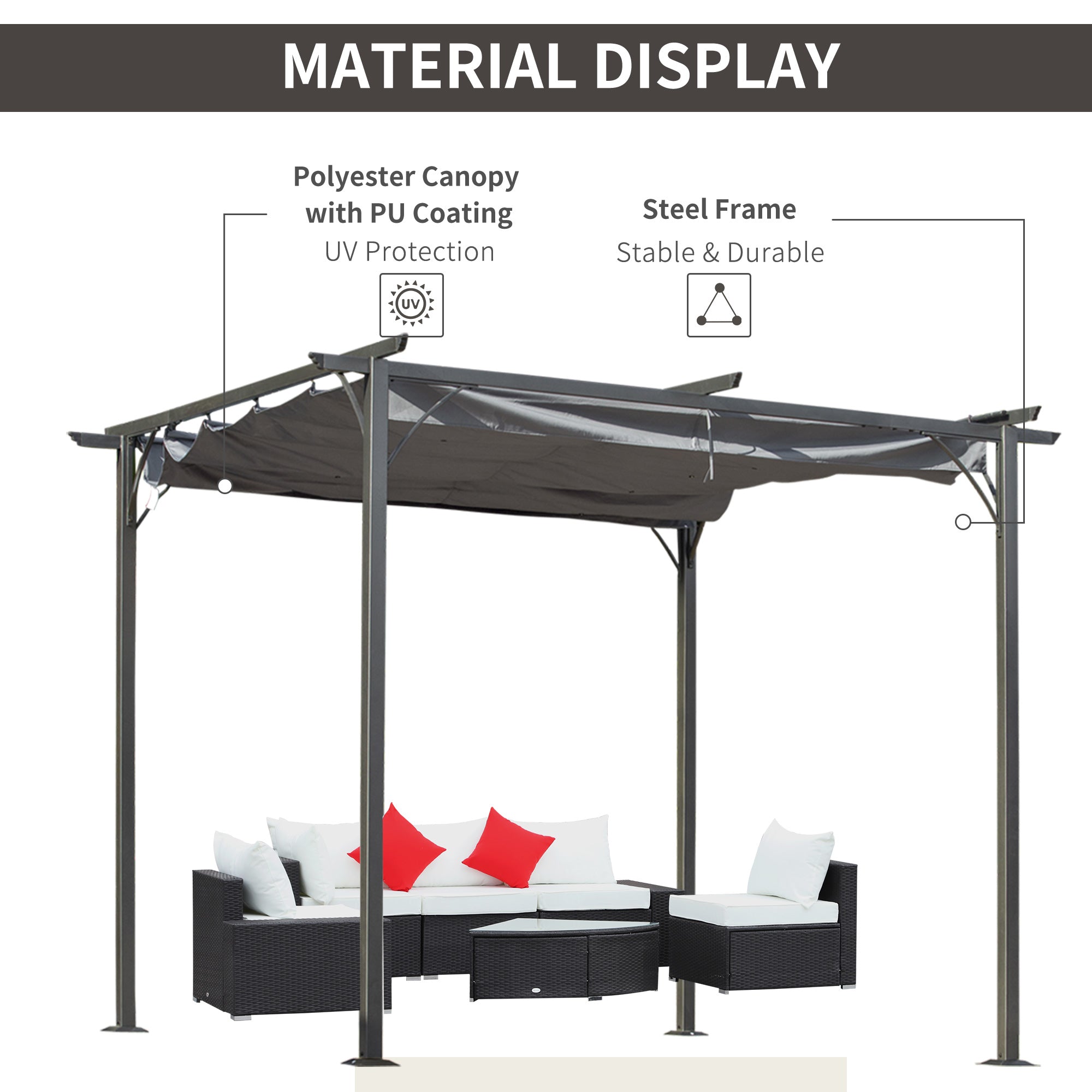 Outsunny 3 x 3(m) Metal Pergola with Retractable Roof, Garden Gazebo Metal Pergola Canopy. Outdoor Sun Shade Shelter for Party BBQ, Grey - North Peak Garden Furniture
