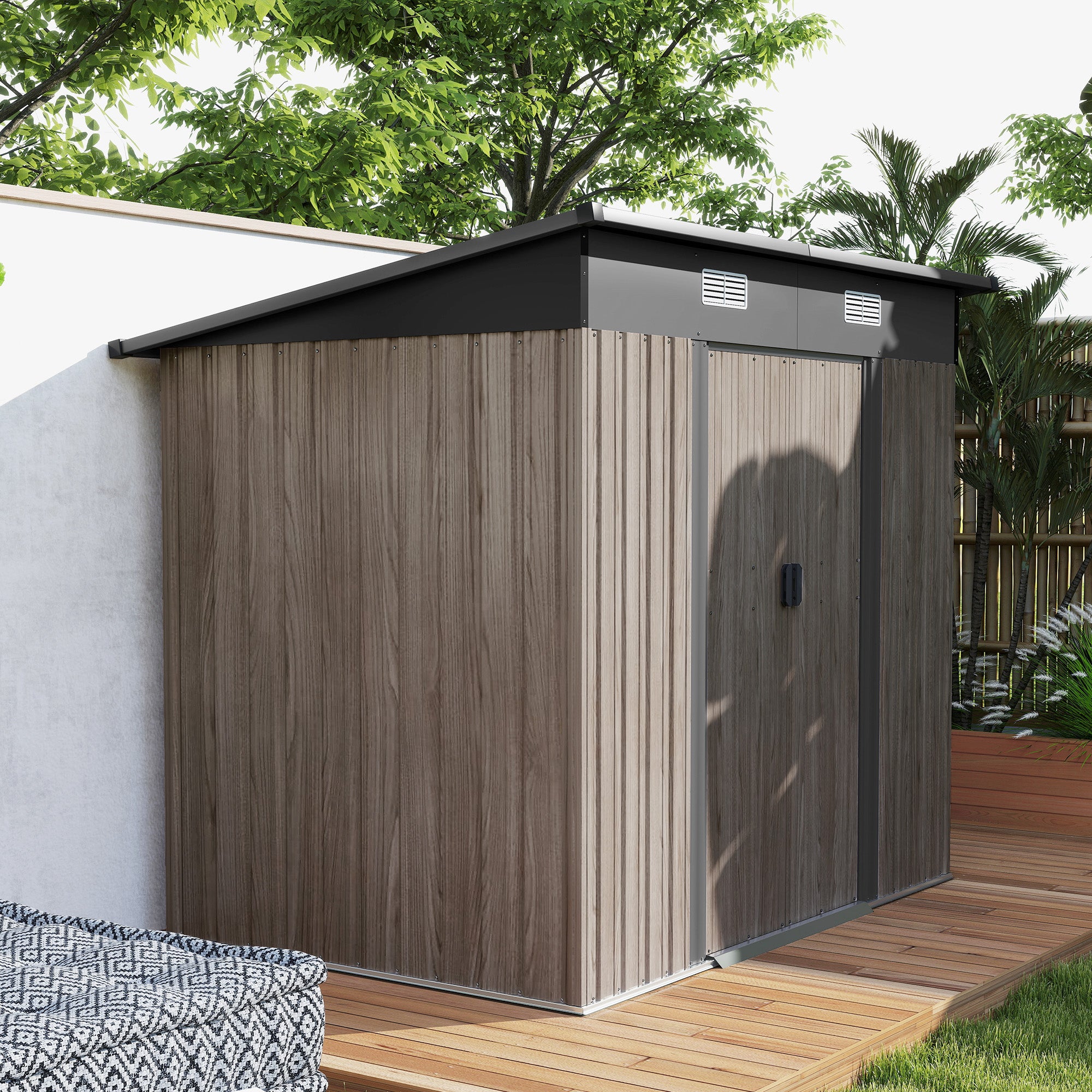 Outsunny Outdoor Garden Storage Shed - Grey Wood Grain - North Peak Garden Furniture
