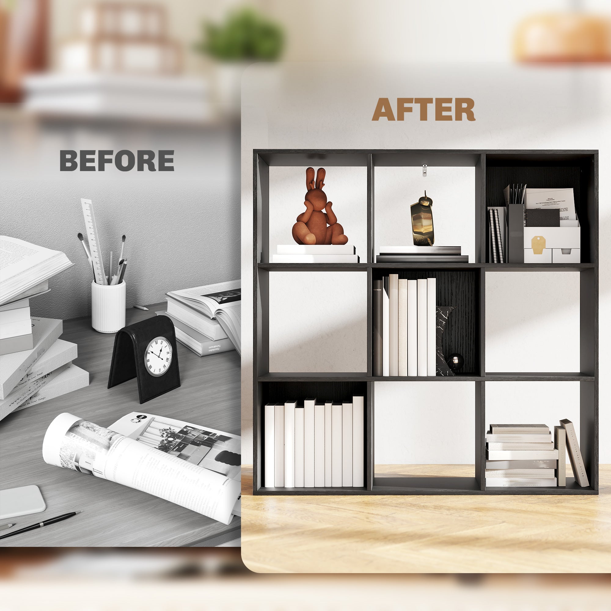 HOMCOM Nine-Cube Storage Shelf - Black
