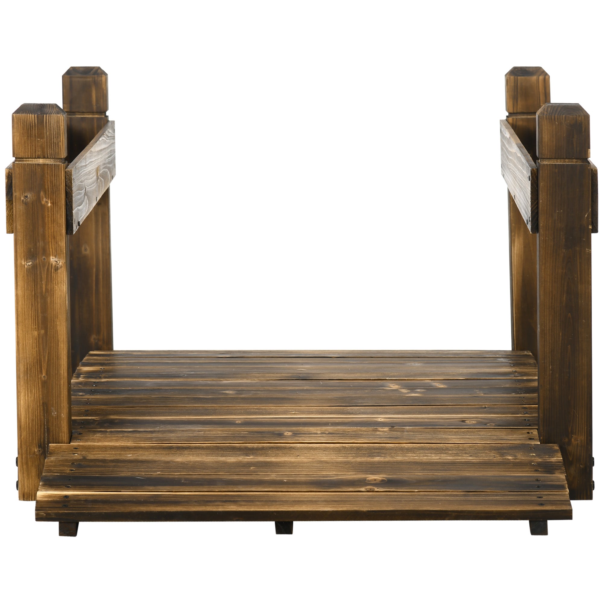 Outsunny 5FT Wooden Garden Bridge with Planters on Safety Railings, Stained Finish Arc Footbridge for Pond Backyard Stream - North Peak Garden Furniture