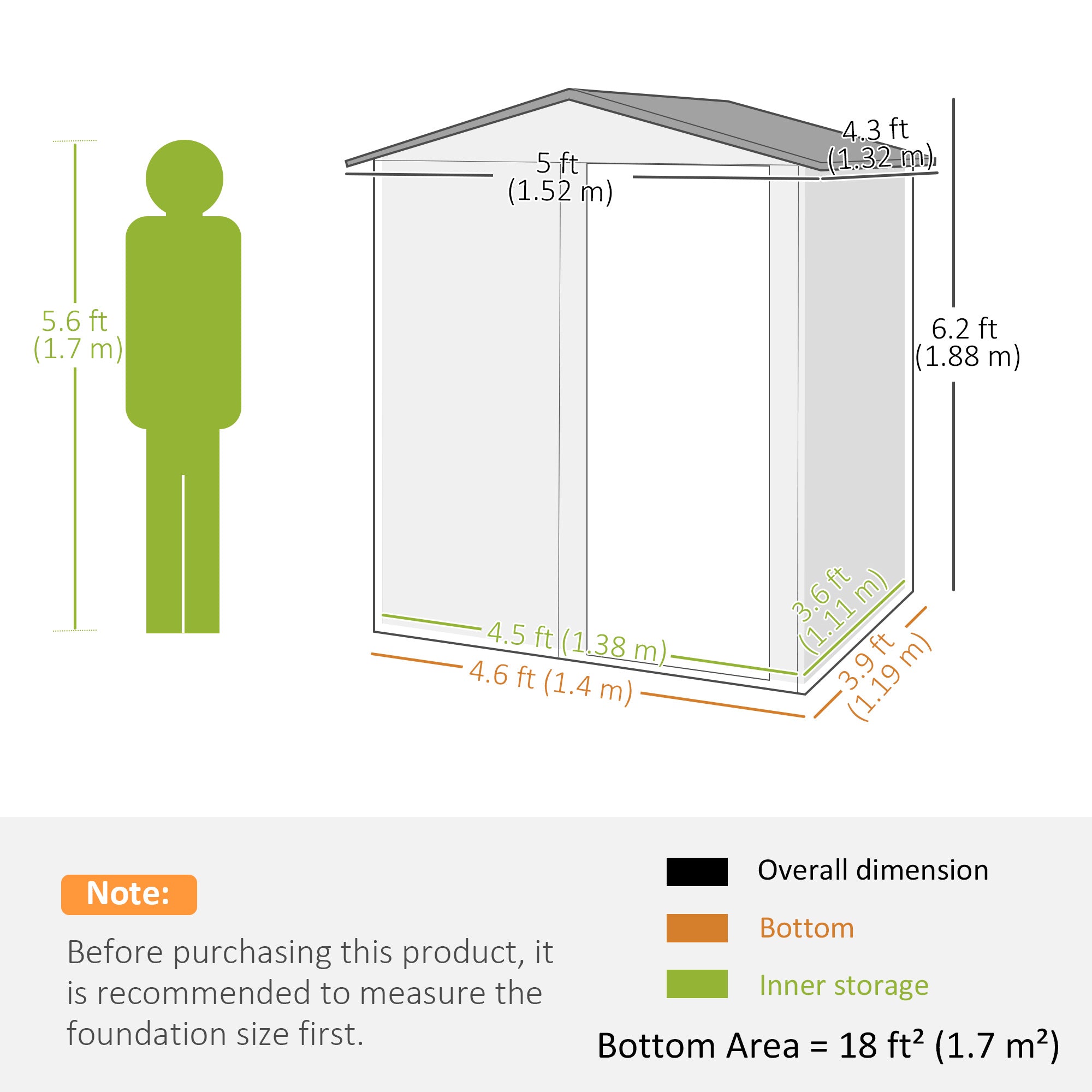 Outsunny 4.3 x 5ft Outdoor Garden Storage Shed - Grey Wood Effect - North Peak Garden Furniture