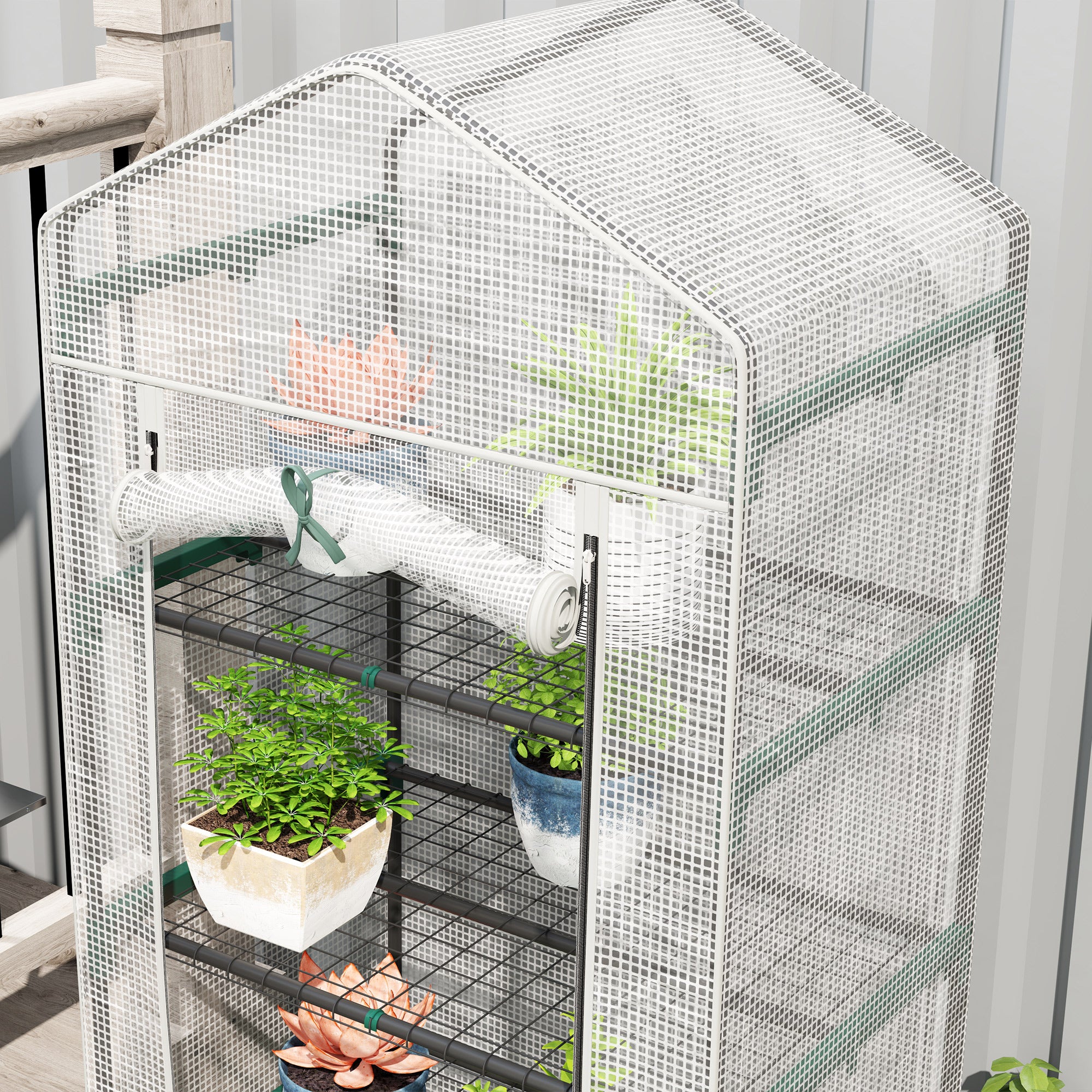 Outsunny 193cm Five Shelf Mini Greenhouse - White - North Peak Garden Furniture