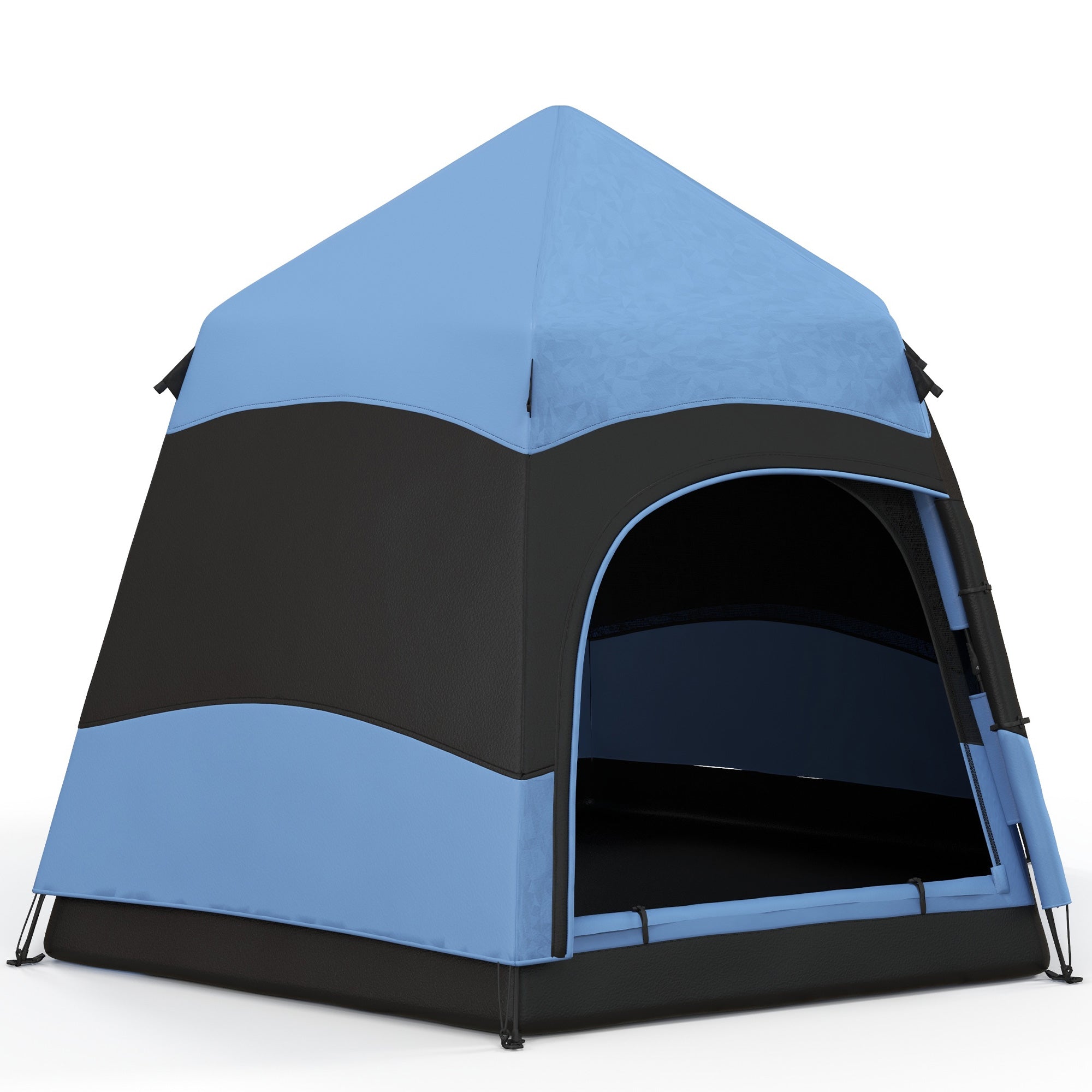 Outsunny Double Layer Dome Tent with Rainfly and Welded Floor, 4 Man Hexagon Pop Up Tent, Portable Camping Shelter with Hang Hook and Carry Bag, for Festival Hiking Family, Blue and Black - North Peak Garden Furniture